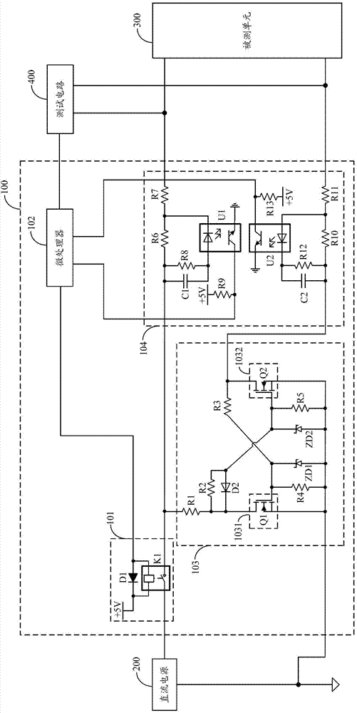 Mass production test device and short-circuit current foldback circuit thereof