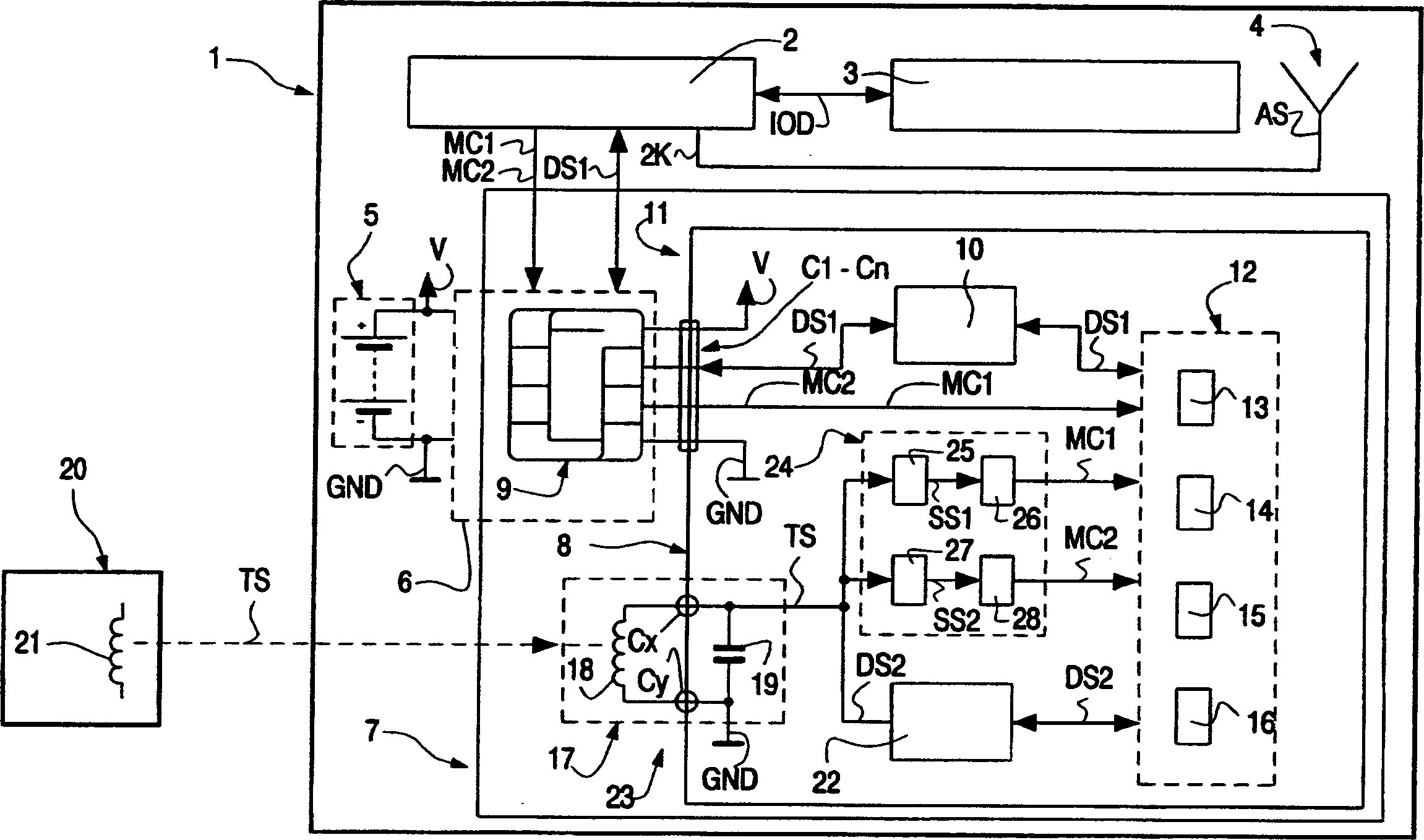 Circuit for a data carrier, which circuit can be switched from an energy-saving processing mode to a normal-consumption processing mode