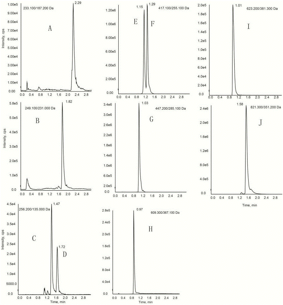 Method for simultaneously determining contents of 10 chemical components in fourstamen stephania root and astragalus membranaceus decoction preparation by UHPLC-MS/MS (Ultra High Performance Liquid Chromatography-Mass Spectrograph)