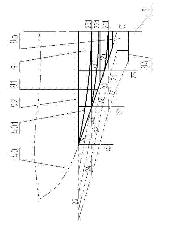 Ship line with stern transom plate and balanced rudder blade designing method