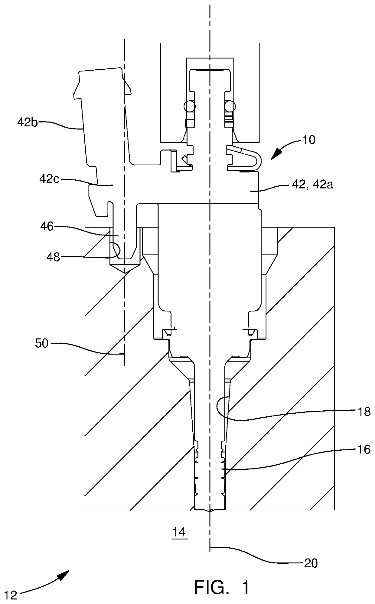 Fuel injector with a locating pin, internal combustion engine using the same, and method