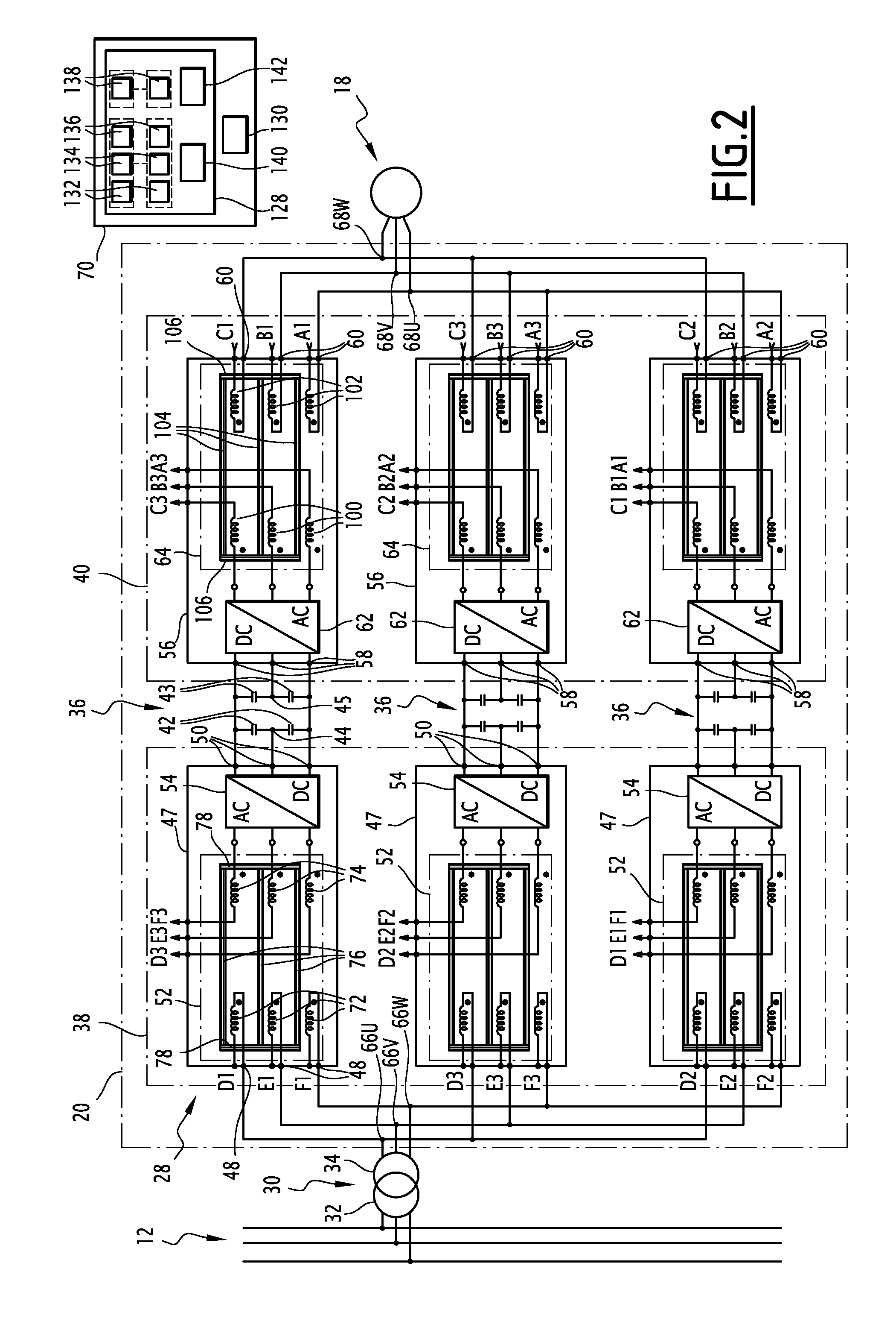 Electric drivetrain of a device, and gas compression equipment including such a drivetrain