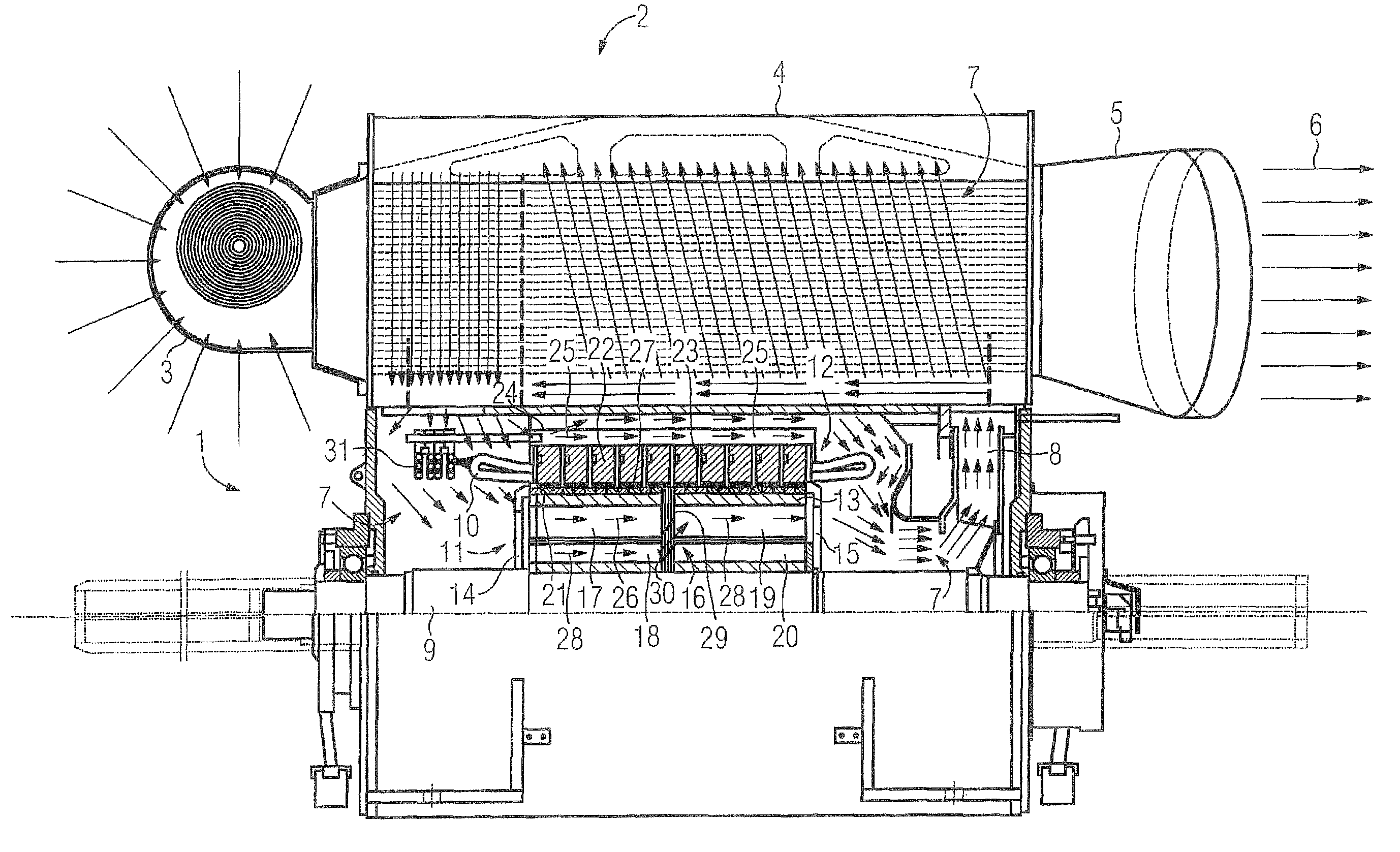 Electrical machine with multiple cooling flows and cooling method