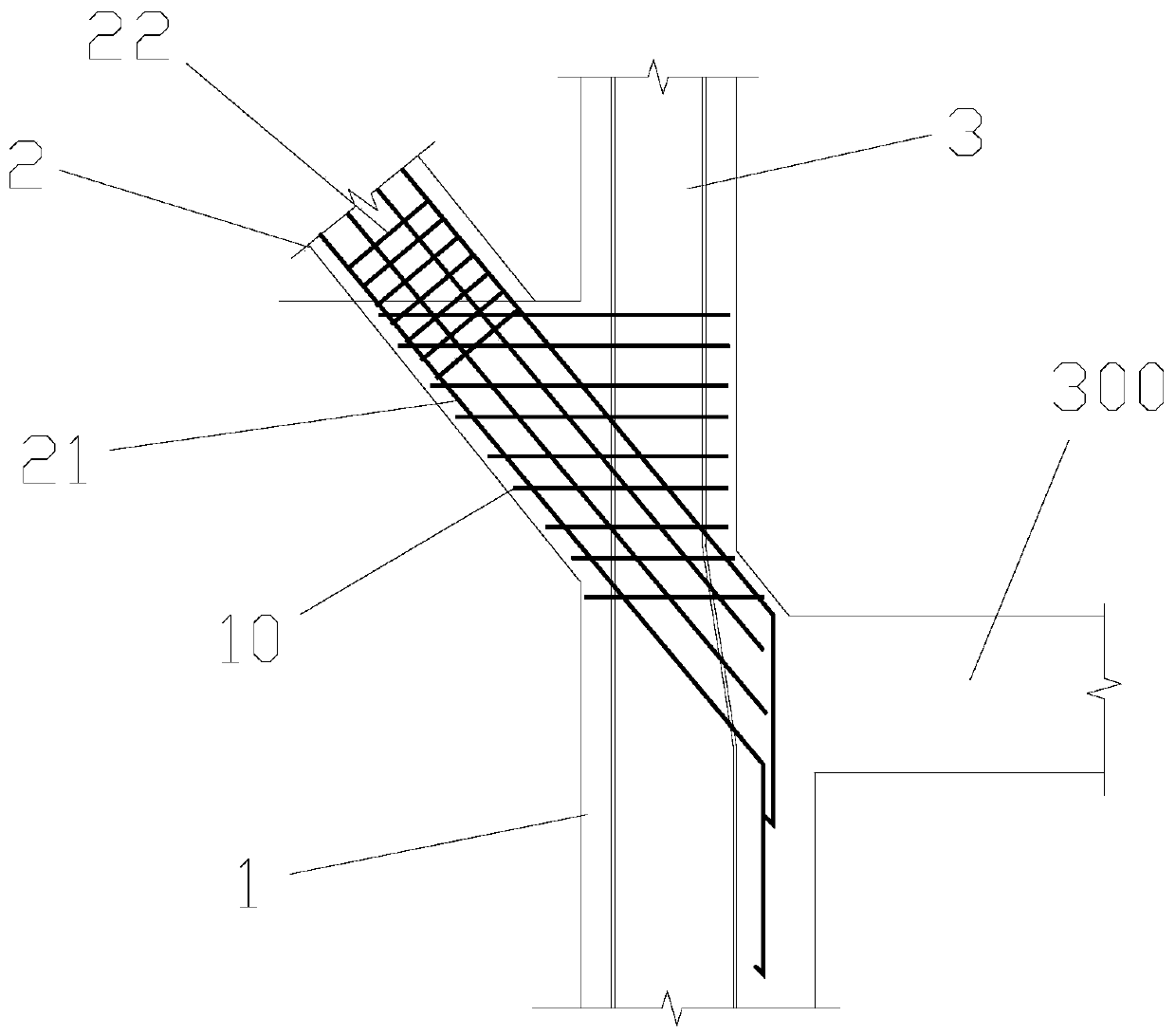 Large-span step-by-step cantilever inclined strut structure based on pull-up and lower-insertion structure and construction method of large-span step-by-step cantilever inclined strut structure