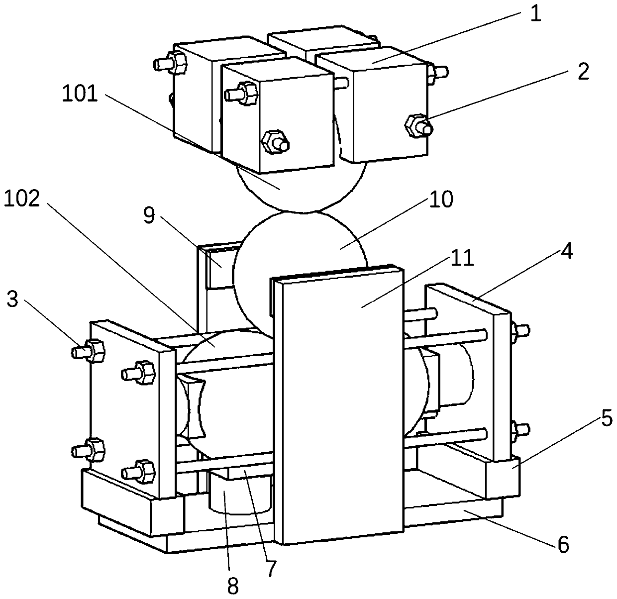 Spherical particle multi-point contact test device and loading method thereof