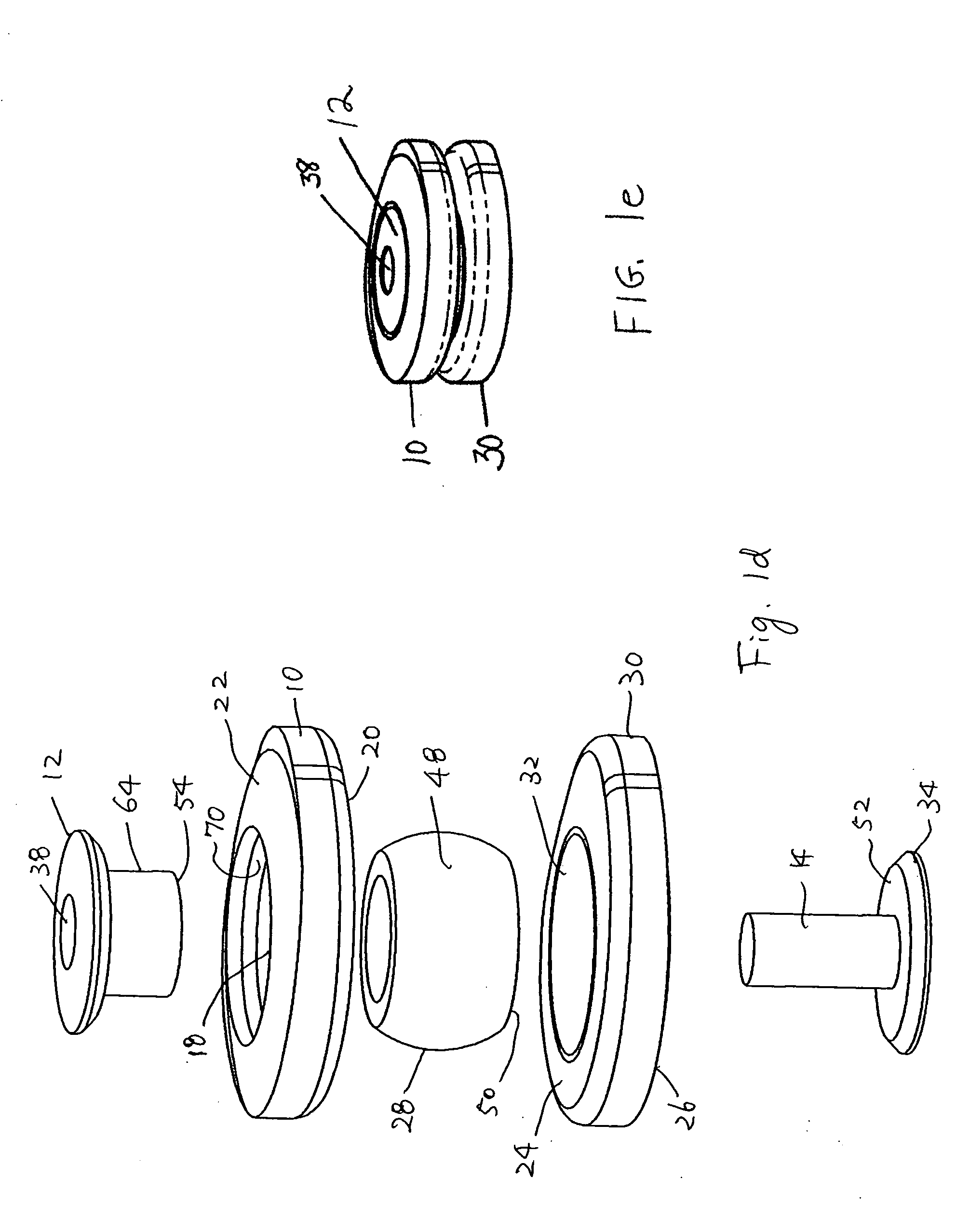 Artificial intervertebral disc having a bored semispherical bearing with a compression locking post and retaining caps
