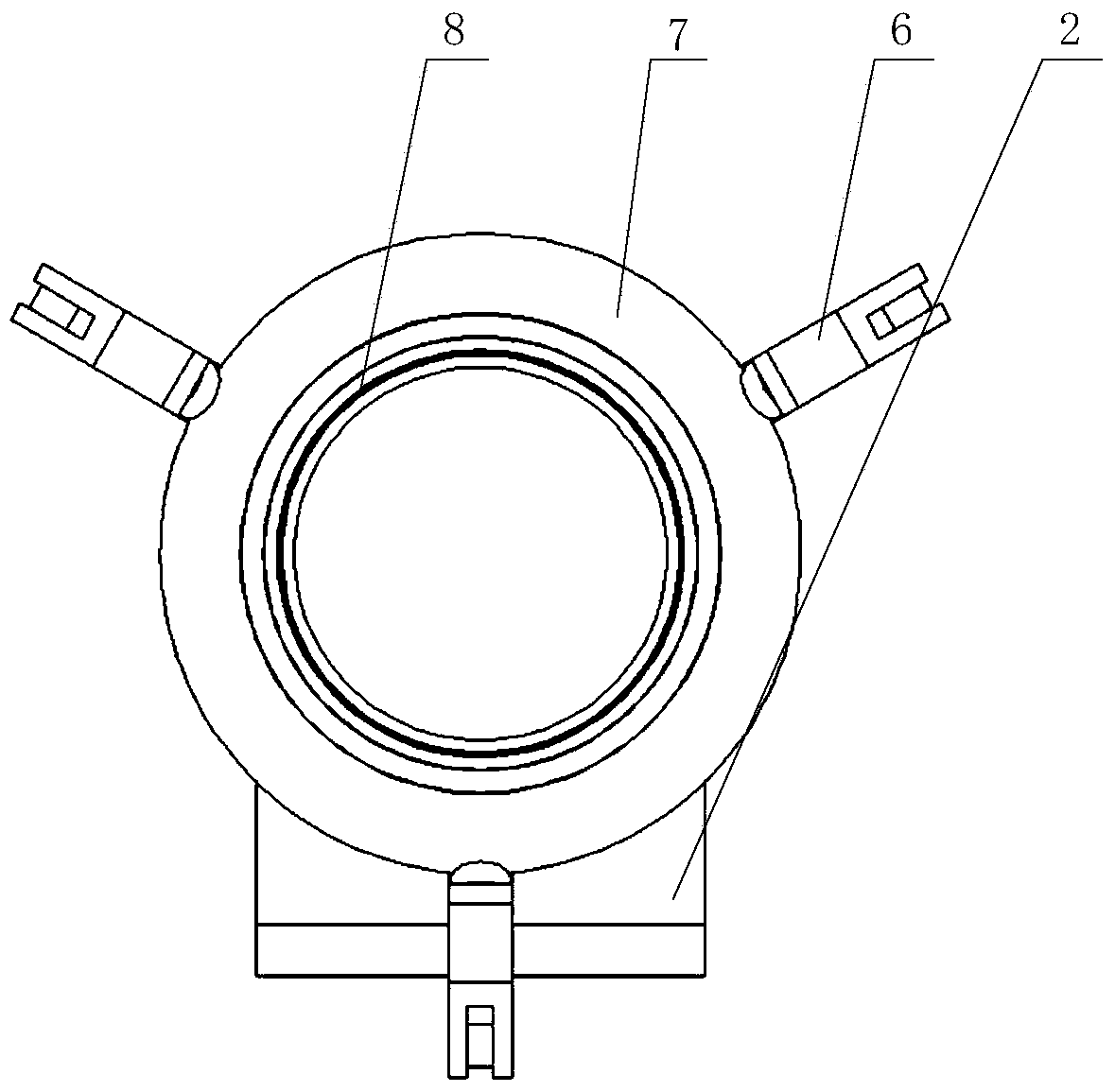 A trapezoidal flange three-claw clamping structure for a vehicle purifier