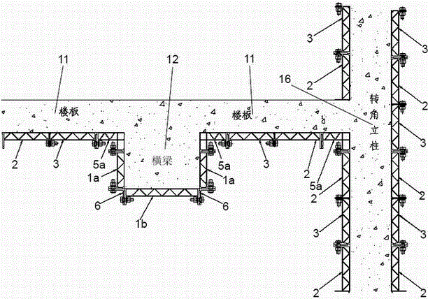 Beam, floor and corner uptight column composite structure of building aluminium alloy templates