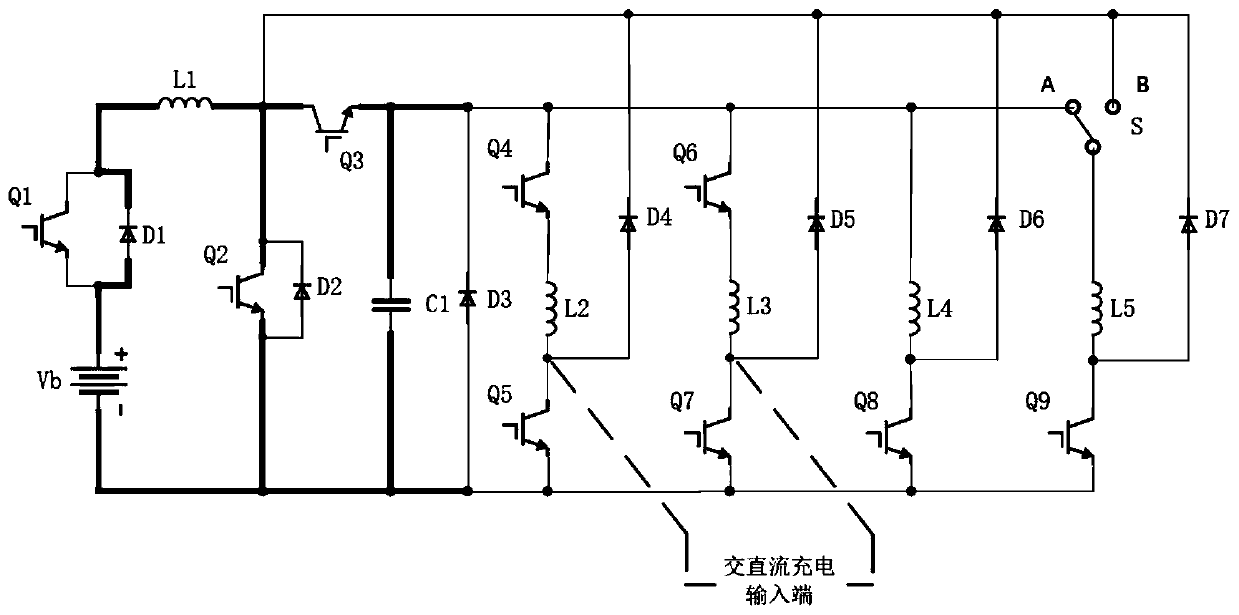 Vehicle-mounted AC/DC charging and driving circuit topology based on winding reconfiguration of reluctance motor