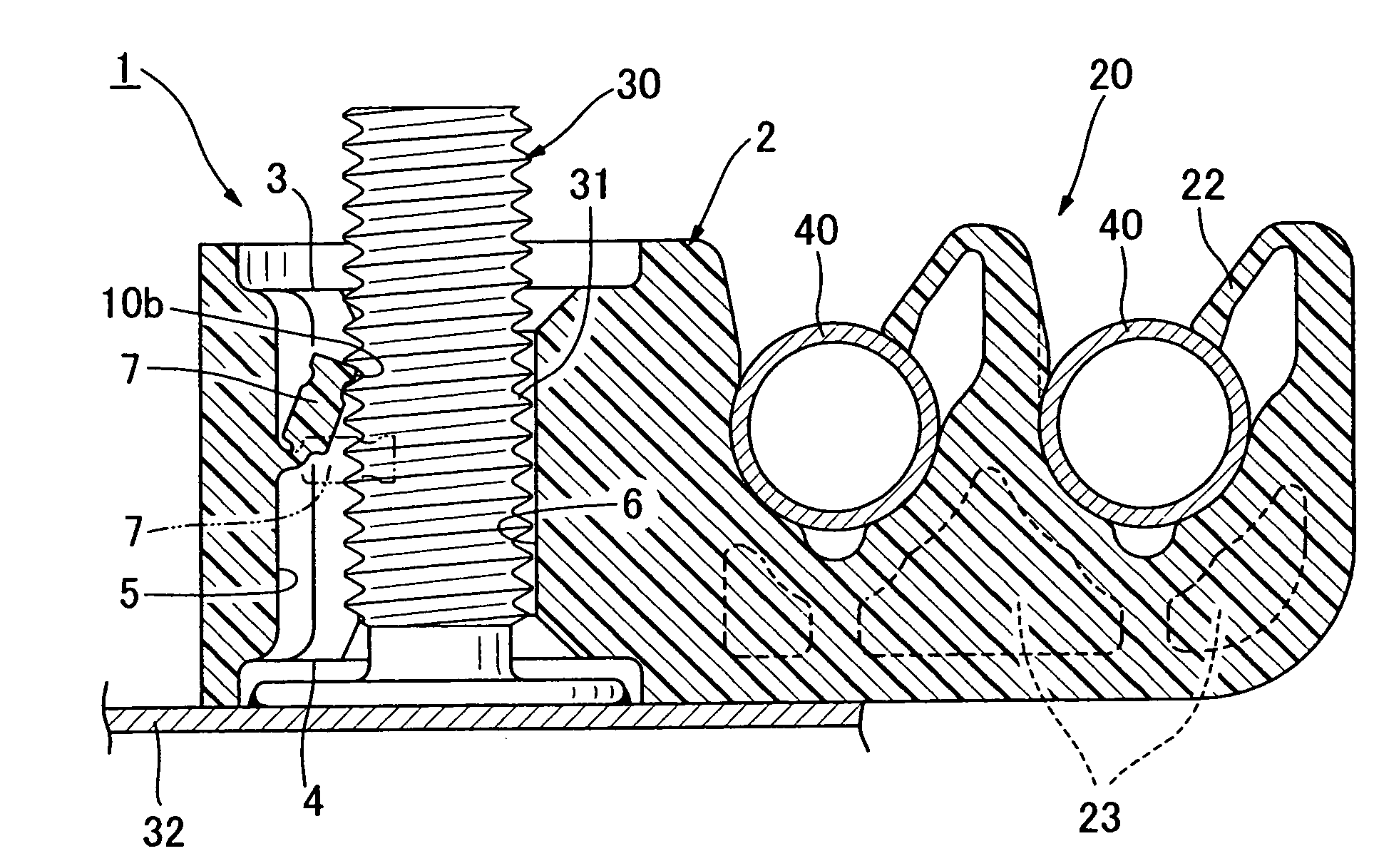 Device for mounting a component such as a pipe on a stud
