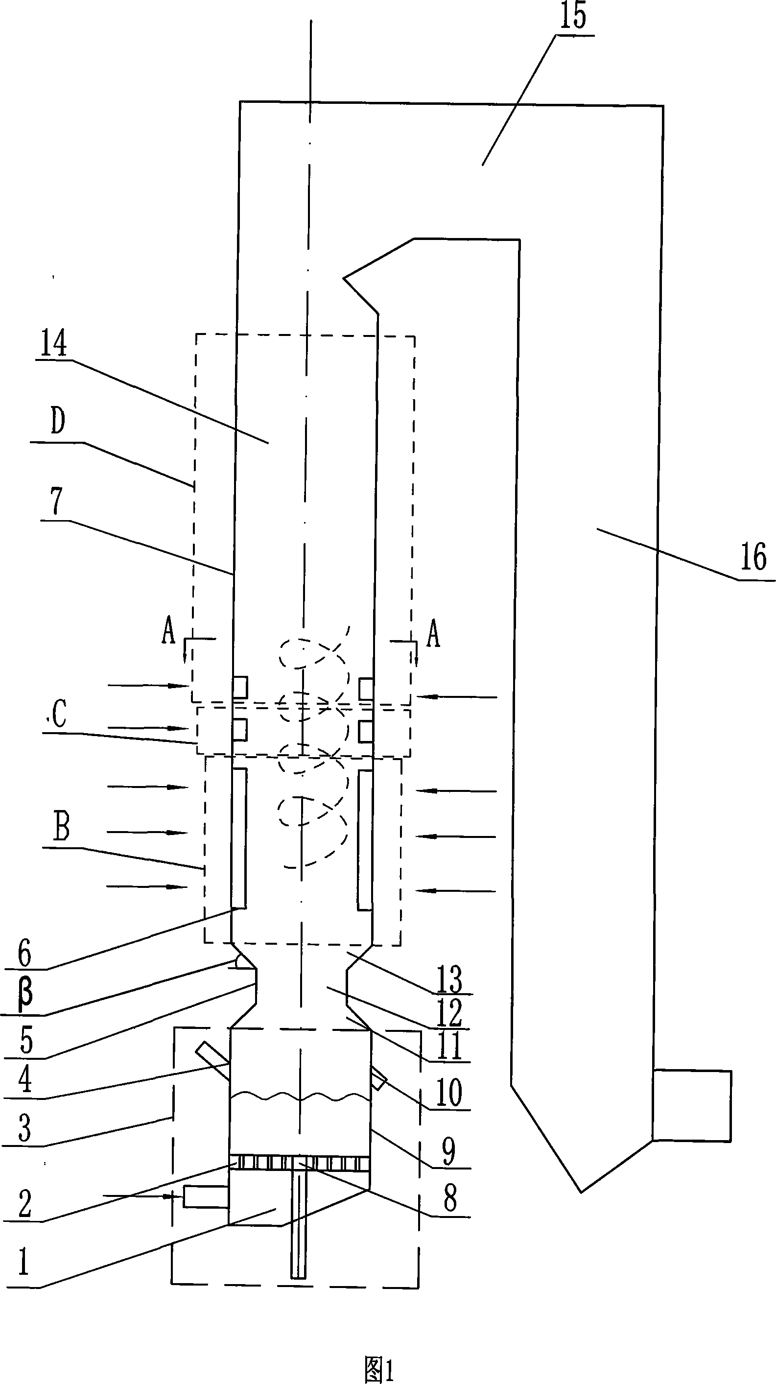Fluidization-suspending two-stage type compound combustion device