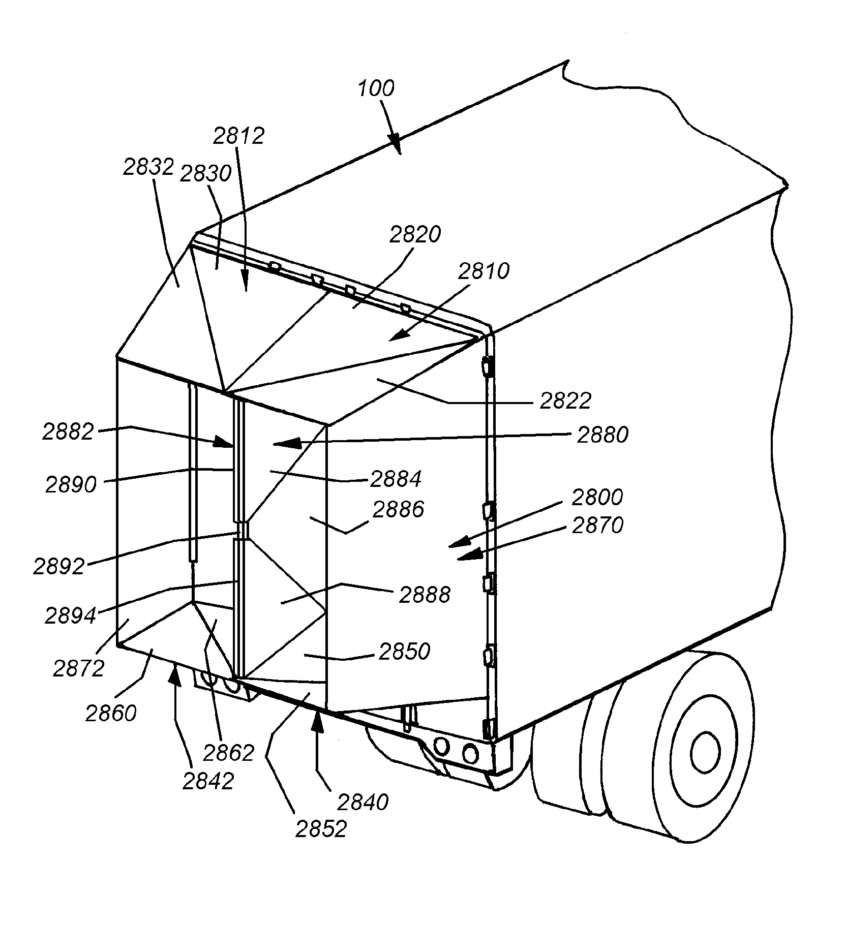 Rear-mounted aerodynamic structure for truck cargo bodies