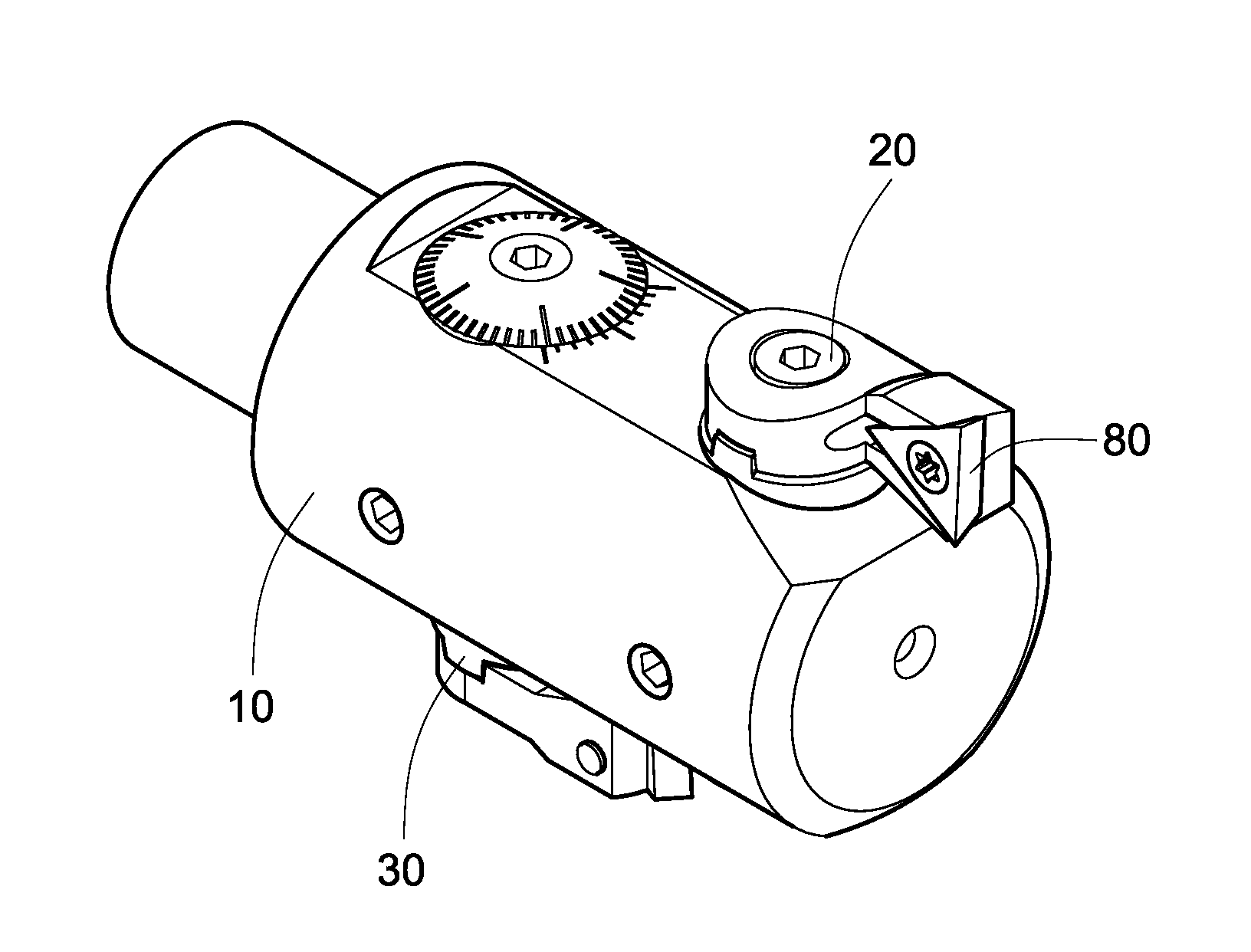 Boring bar fastening device for single or double blade