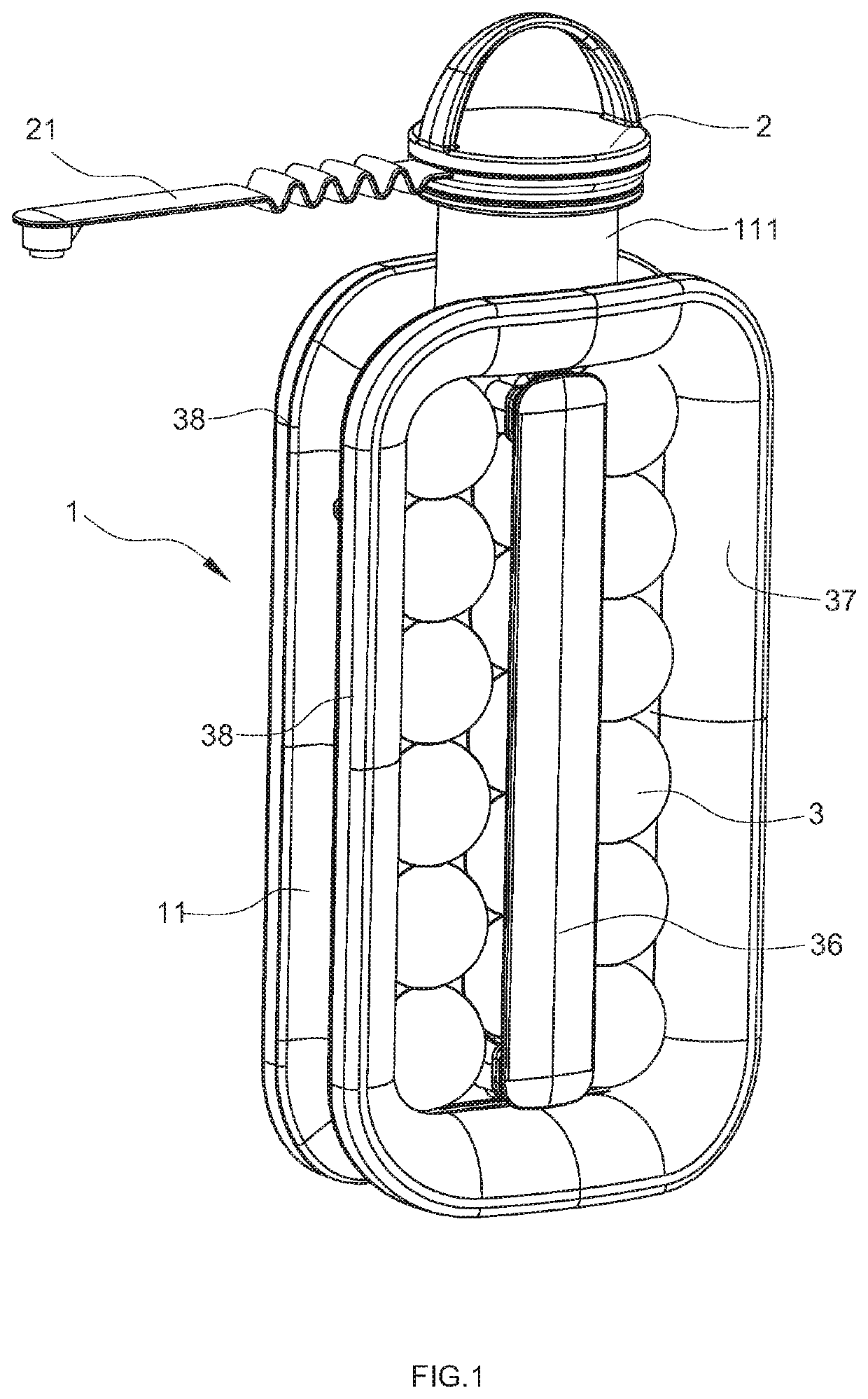 Bottle with an ice cube mould