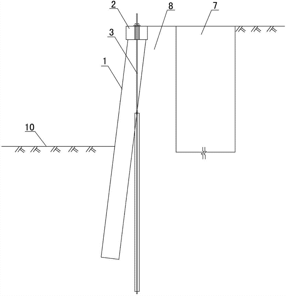 Inclined pile vertical anchor rod supporting structure for foundation pit supporting and construction method thereof