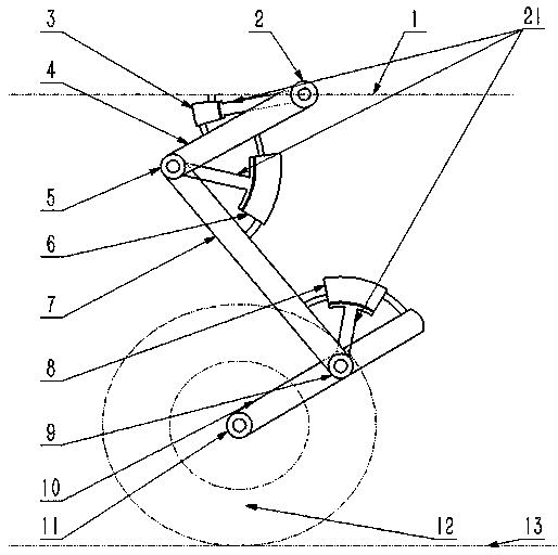 Kangaroo-leg-imitating suspension with arc-shaped shock absorbers