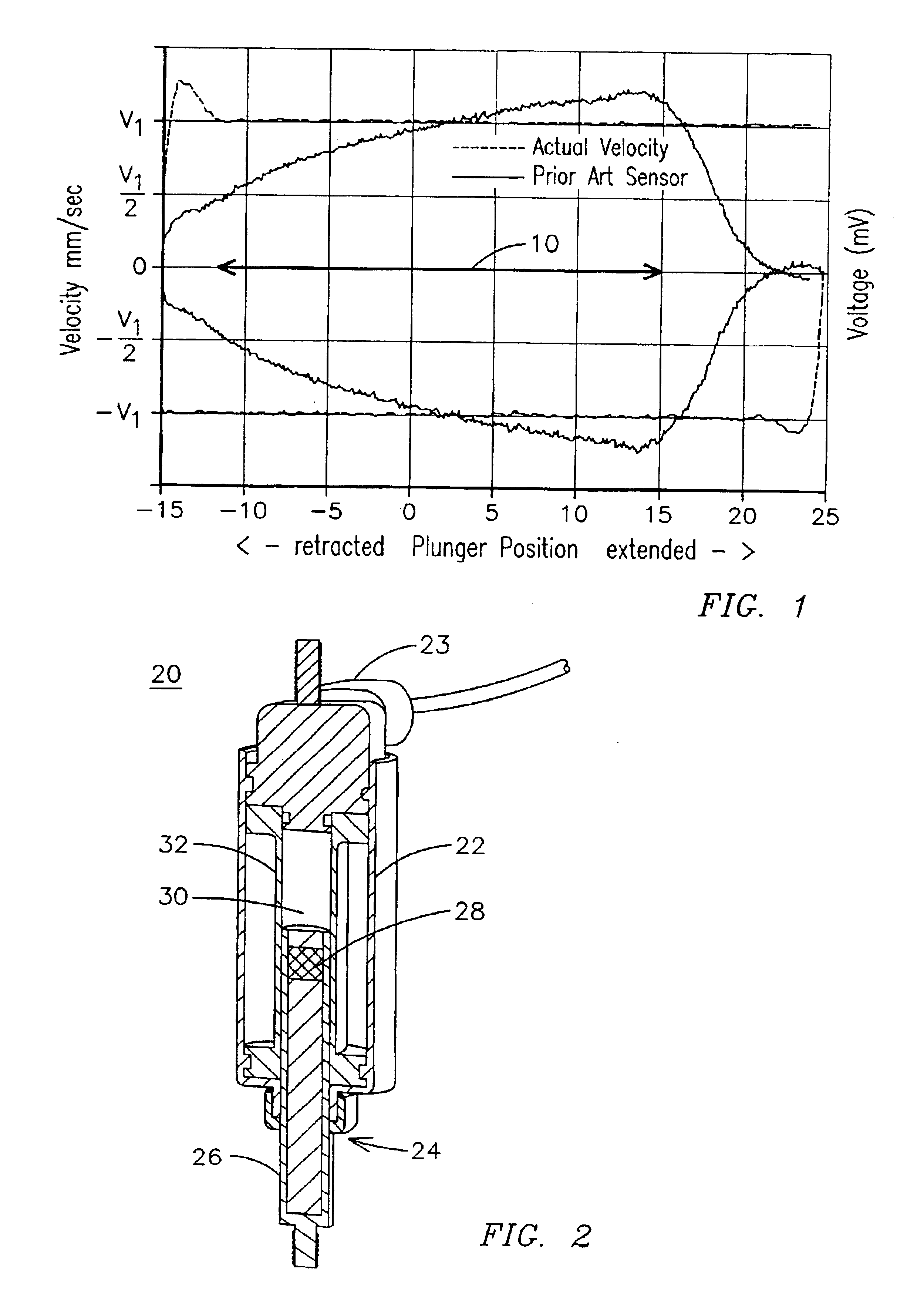 Linear velocity sensor and method for reducing non-linearity of the sensor output signal