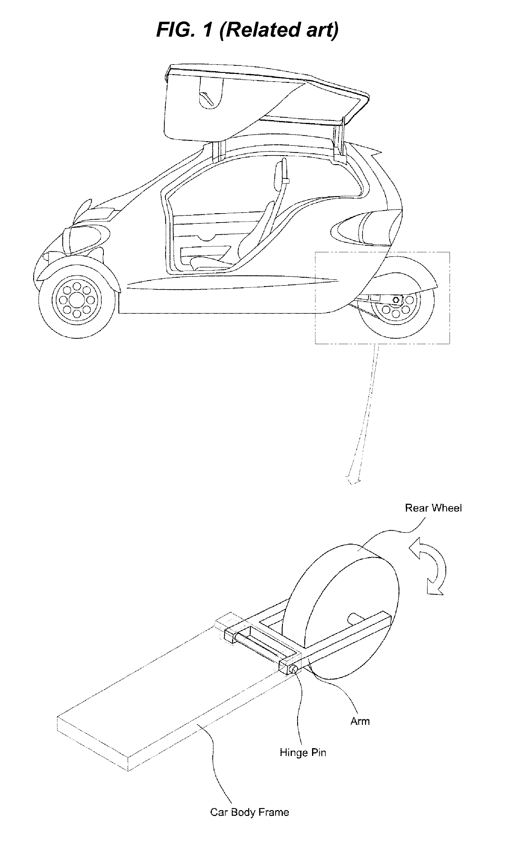 Rear suspension for three-wheeled car