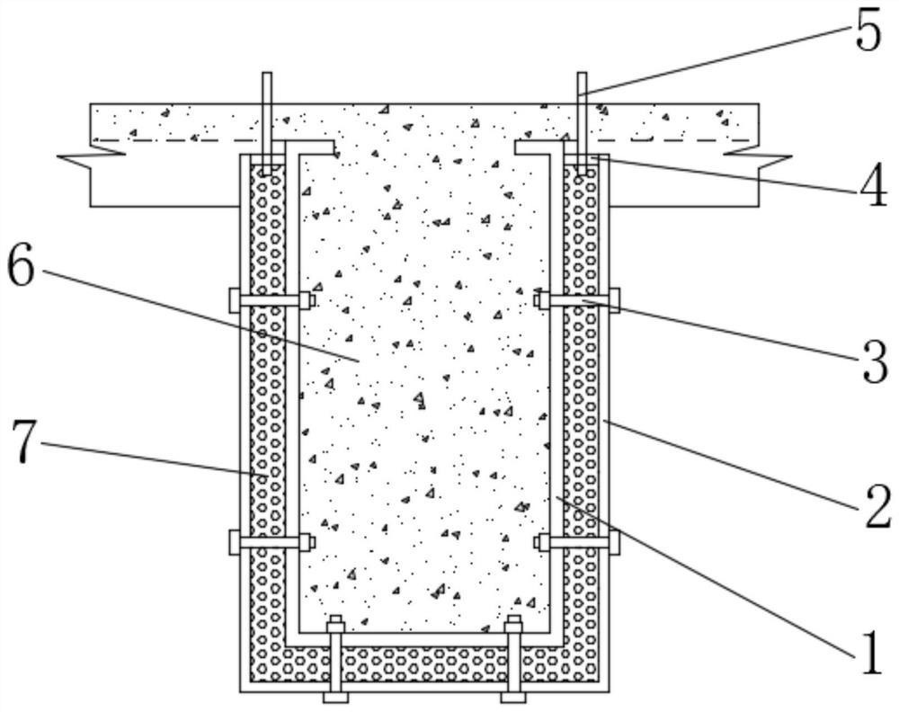 Steel ladle concrete beam additional steel plate cavity post-grouting fireproof structure and method thereof