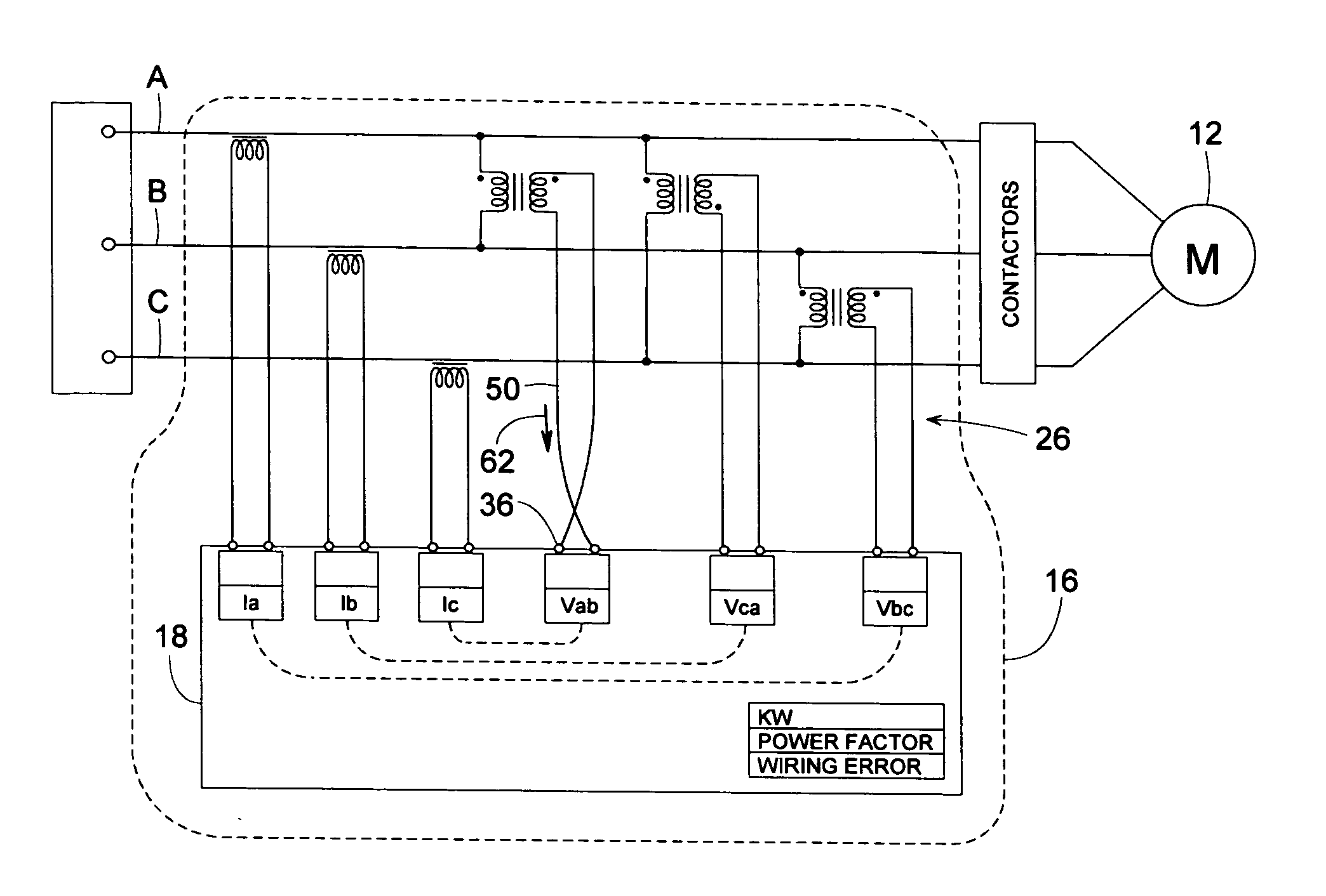 Method of recognizing signal mis-wiring of a three-phase circuit