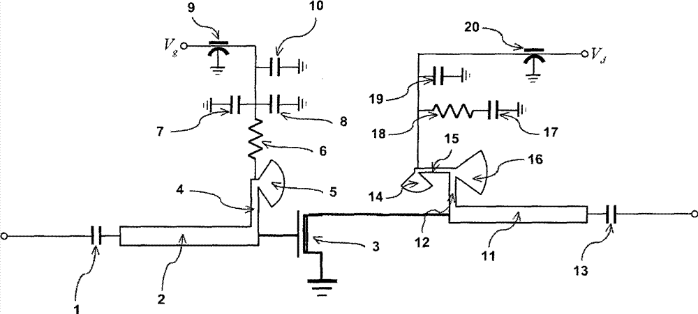 Bias circuit used in Ku waveband internally-matched field effect transistor