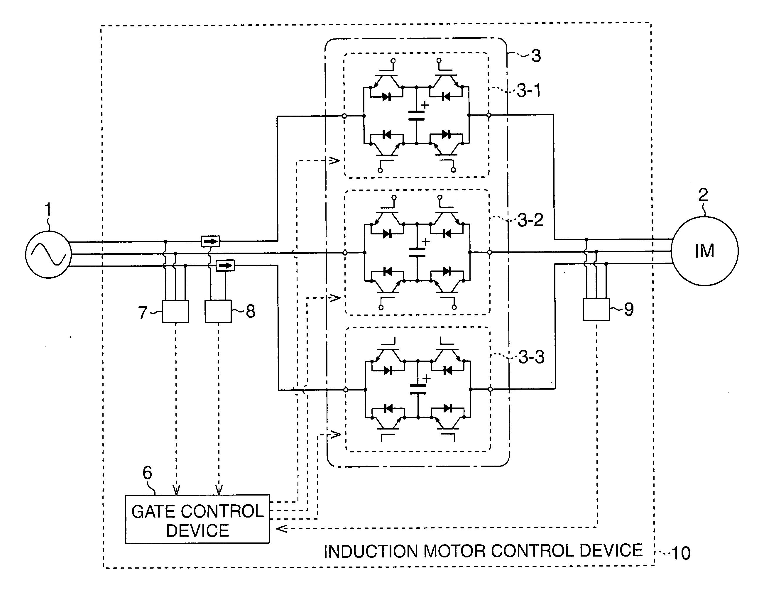 Induction motor control device and induction motor group control system