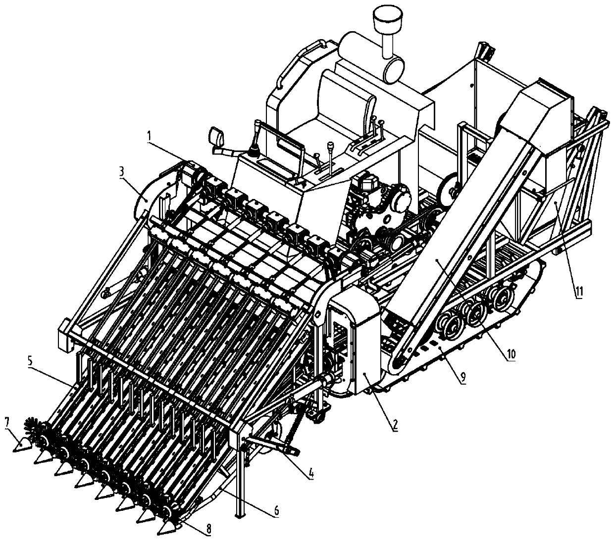 Lifting conveying device of combined garlic harvester