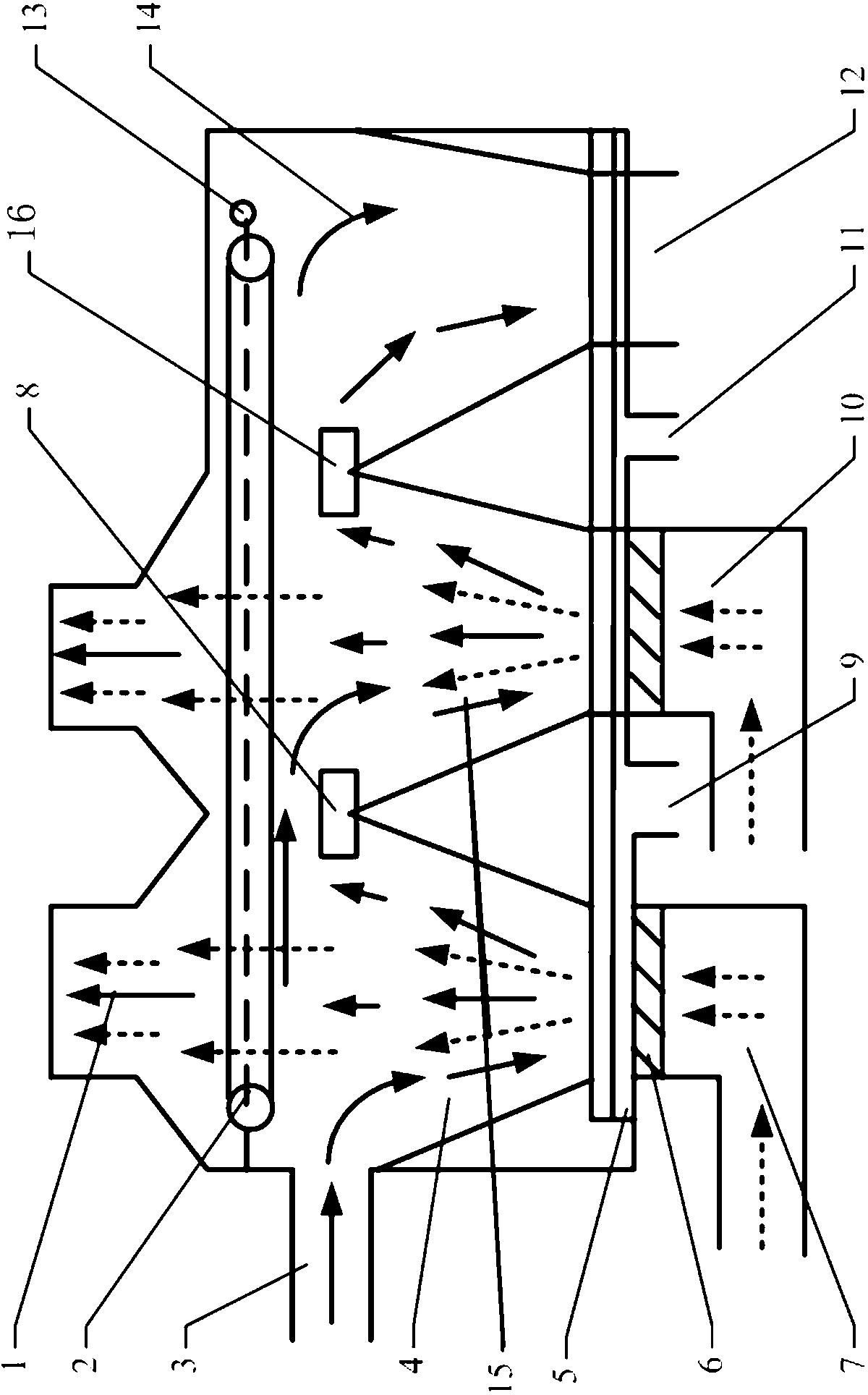 Wind pressure type three-cabin wind separator