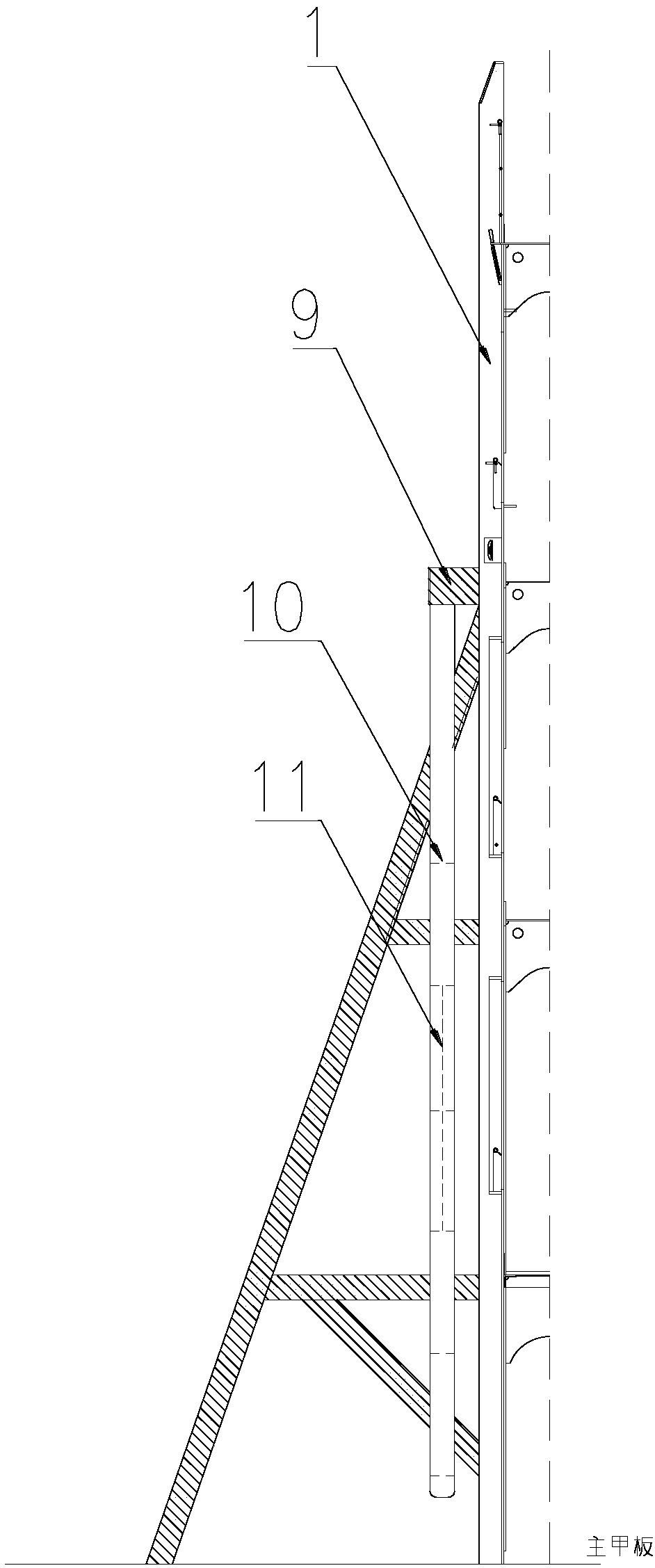 Vibration stopping structure of container ship lashing bridge