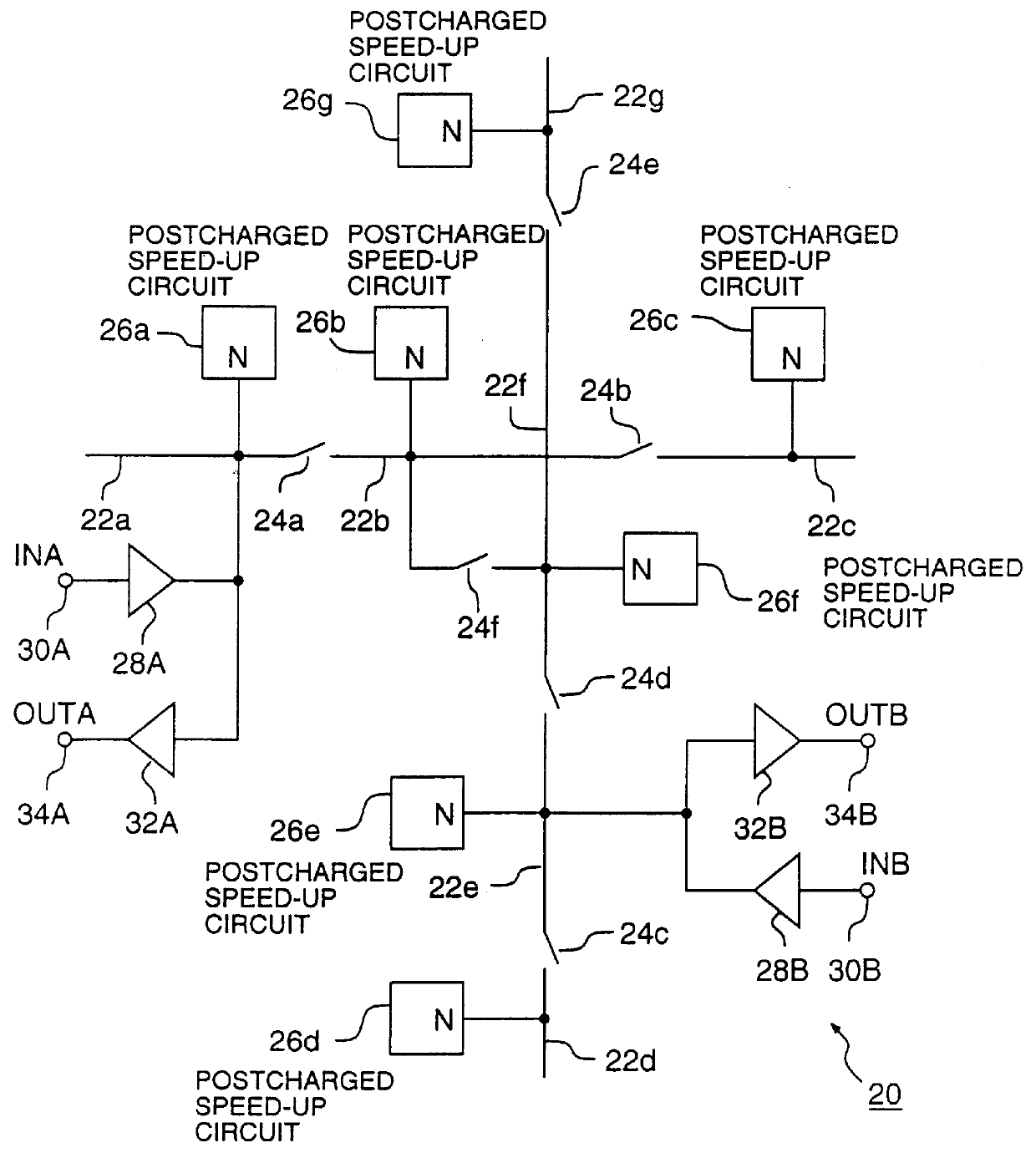 Postcharged interconnection speed-up circuit