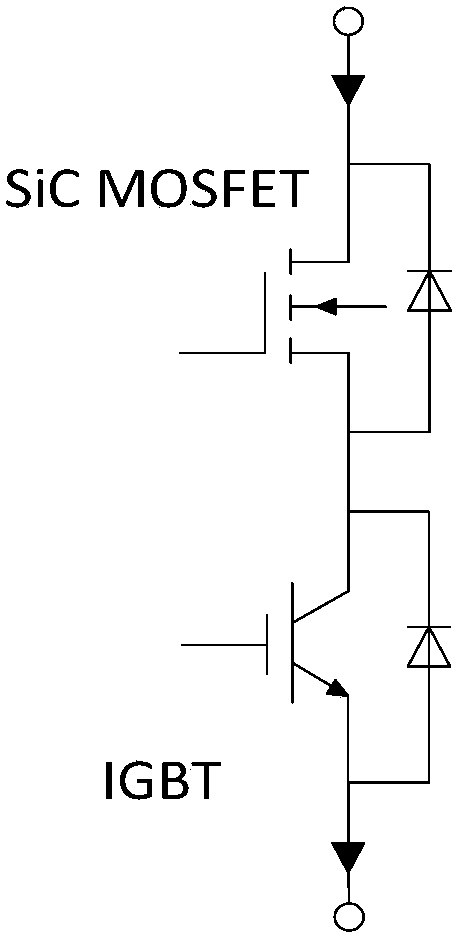 Hybrid device for implementing soft switching characteristic of Si IGBT (silicon insulated gate bipolar transistor)