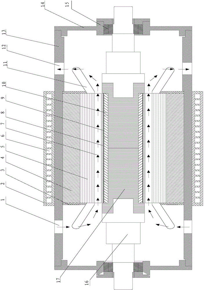 A wind-water hybrid cooling high-speed permanent magnet motor with hybrid protection for the rotor