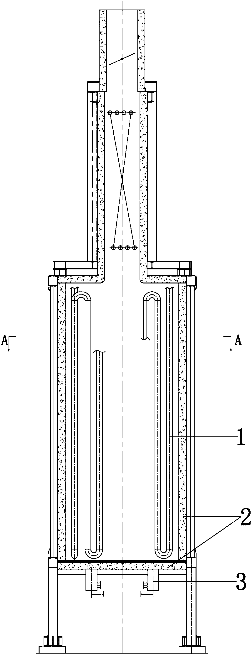 Tubular heating furnace with cruciform layout