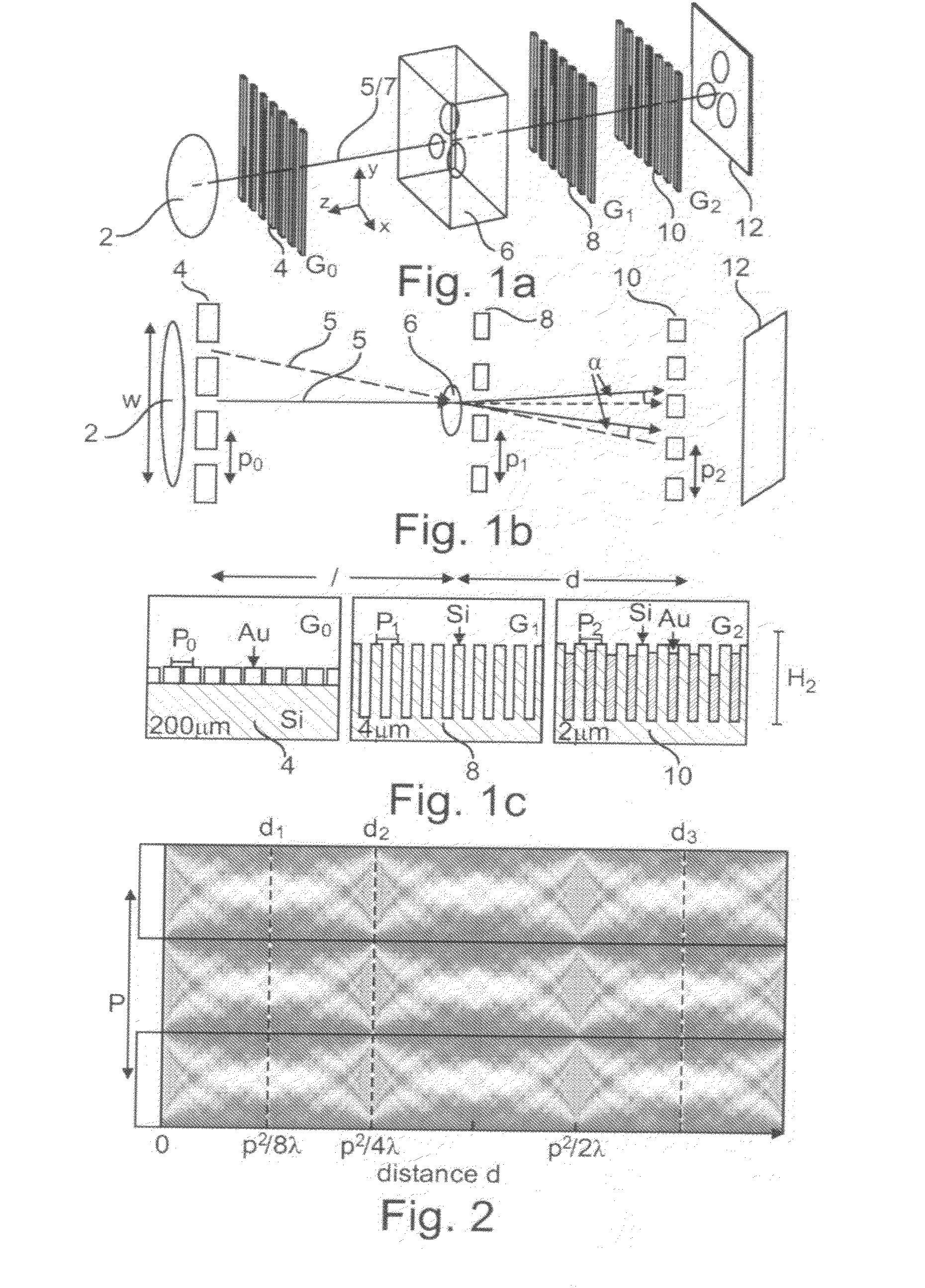 Apparatus for phase-contrast imaging comprising a displaceable x-ray detector element and method