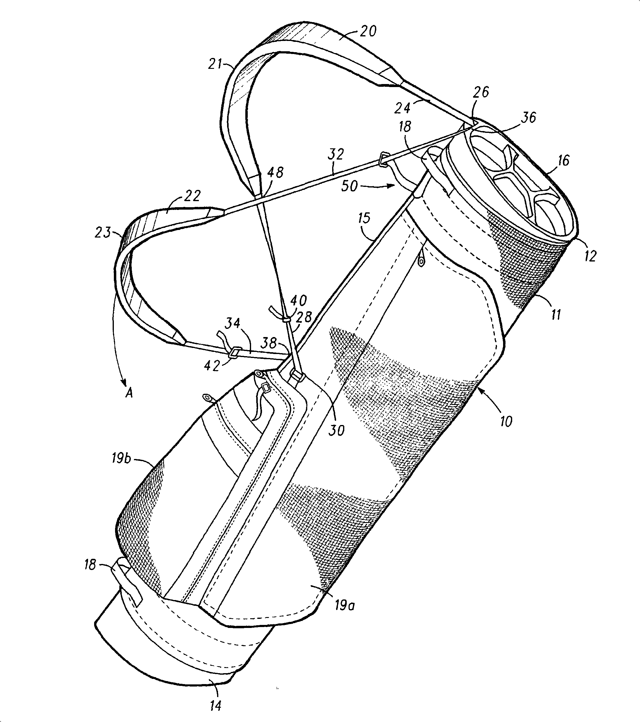 Golf bag with strap guide assembly