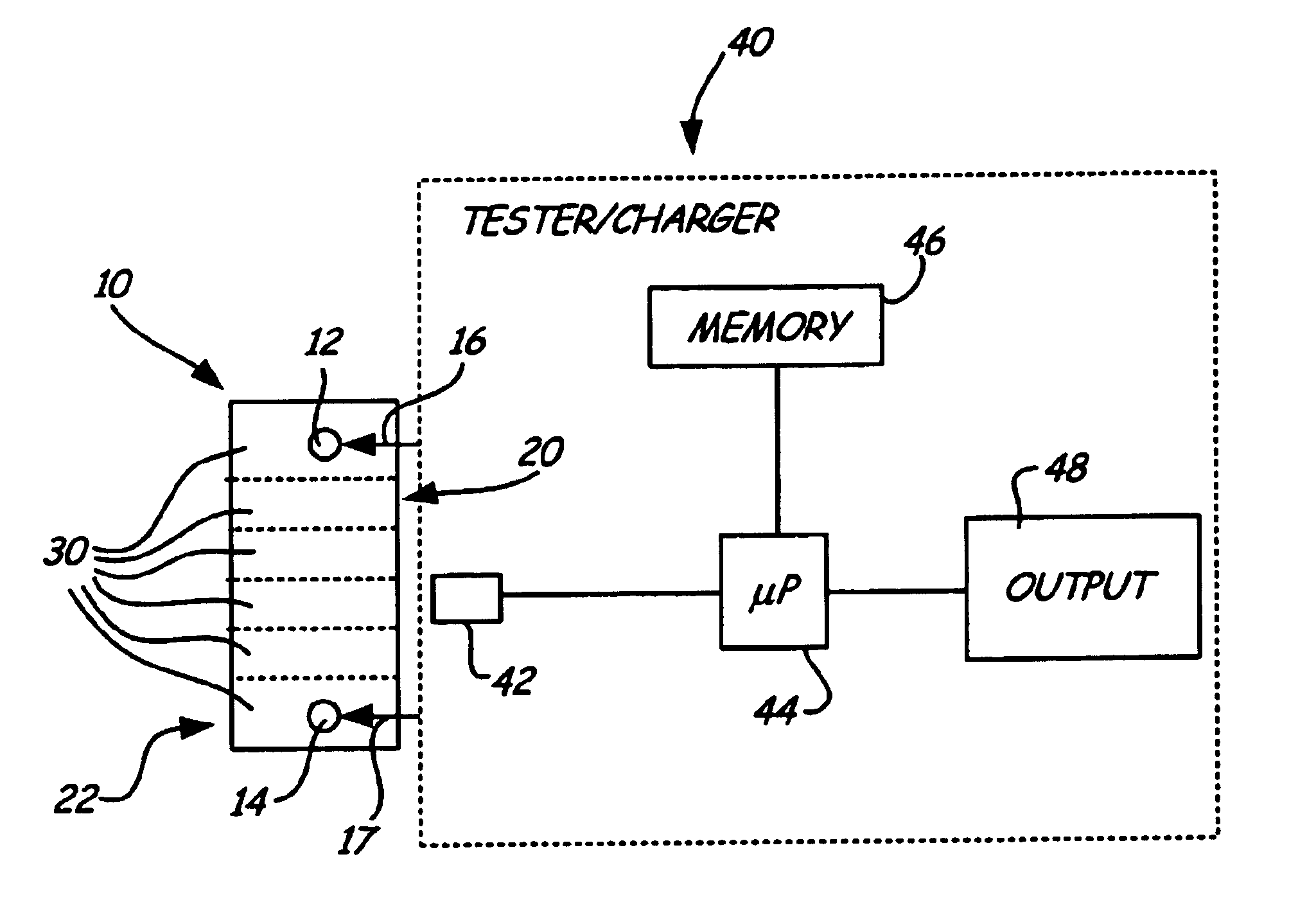Electronic battery tester/charger with integrated battery cell temperature measurement device