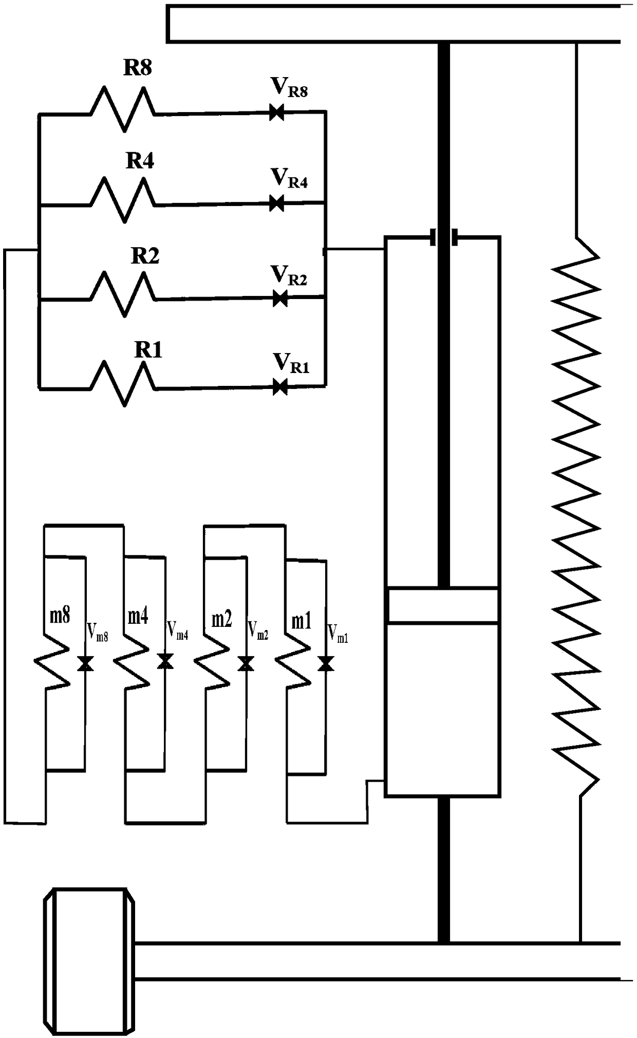 Turbine energy recovery parallel connection and series connection R type automobile shock absorber and method