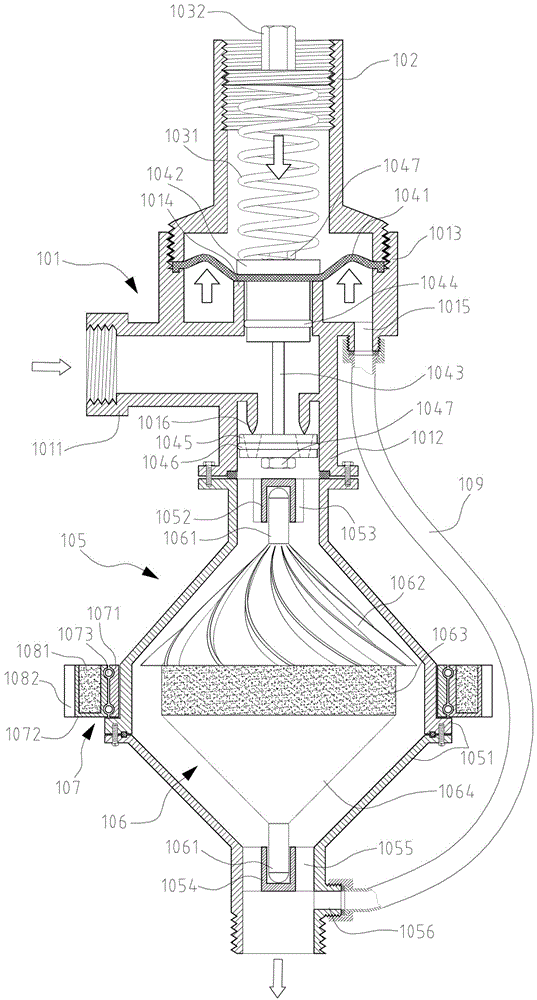 Pressure reduction device capable of recycling fluid energy