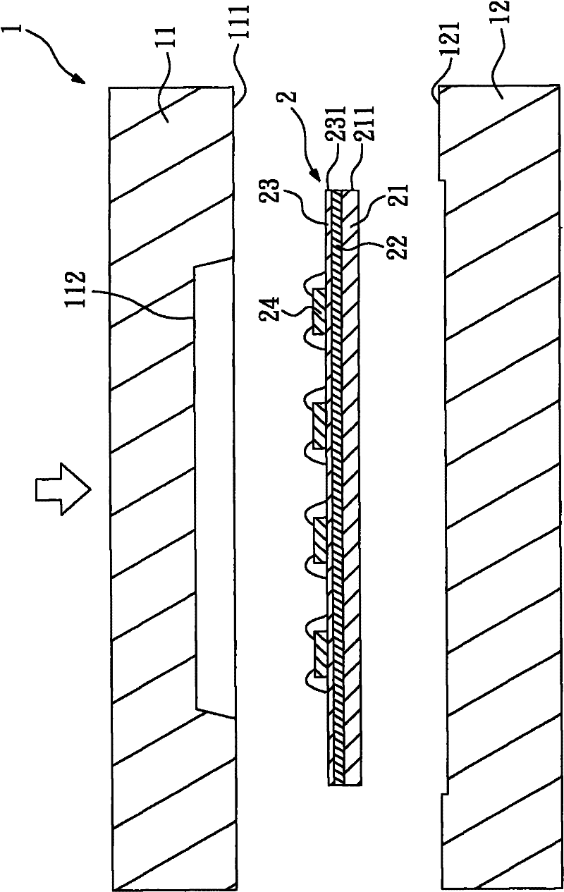 Semiconductor packaging process and die utilized in same