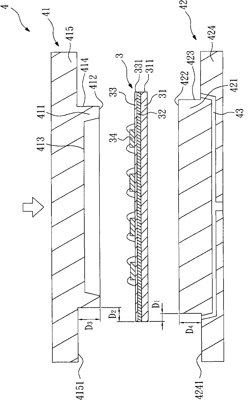 Semiconductor packaging process and die utilized in same