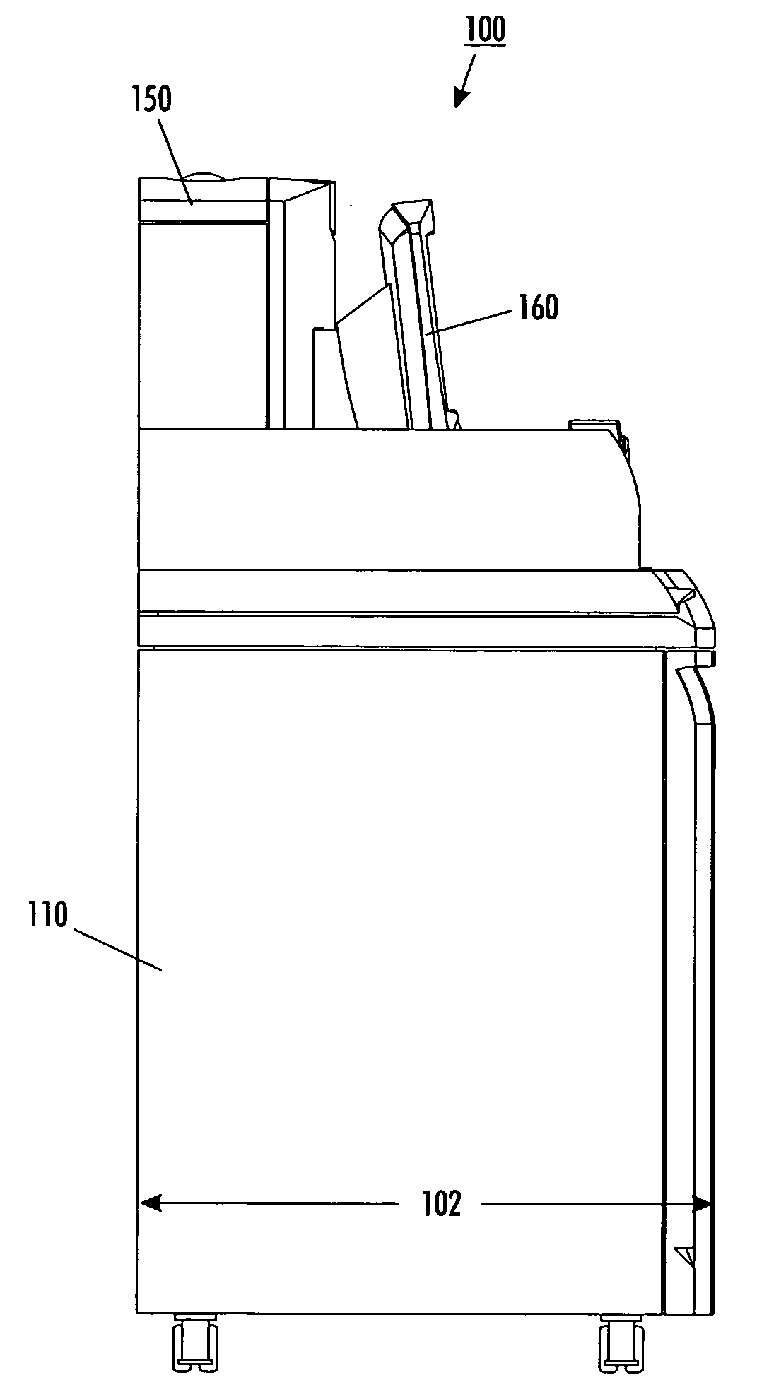 Image producing machine having a footprint-reducing tower