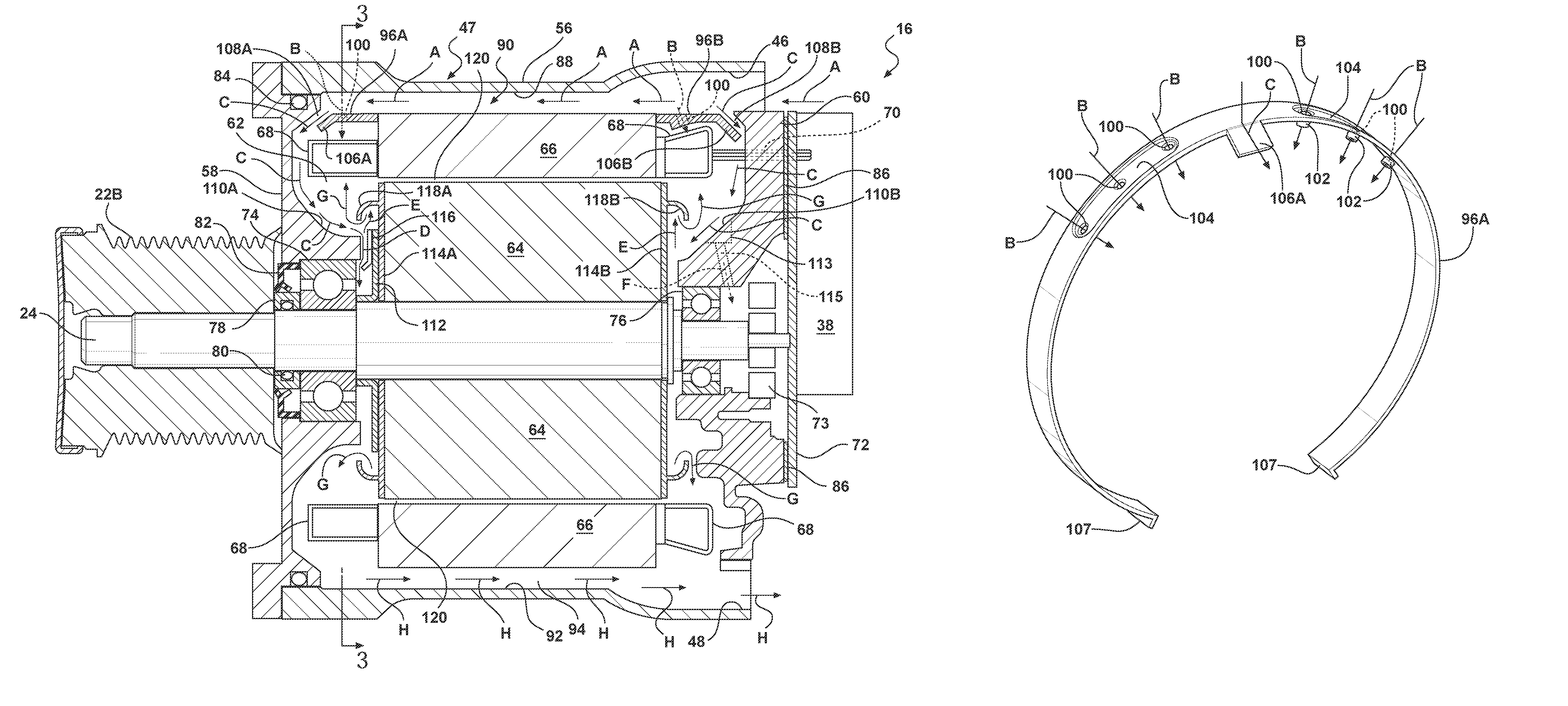 Oil cooled motor/generator for an automotive powertrain
