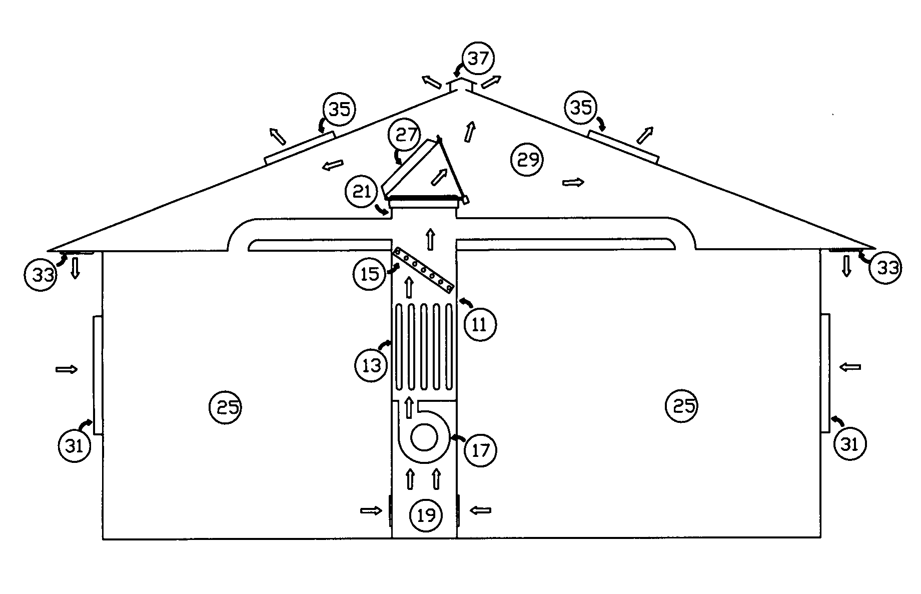 Closed air handling system with integrated damper for whole-building ventilation