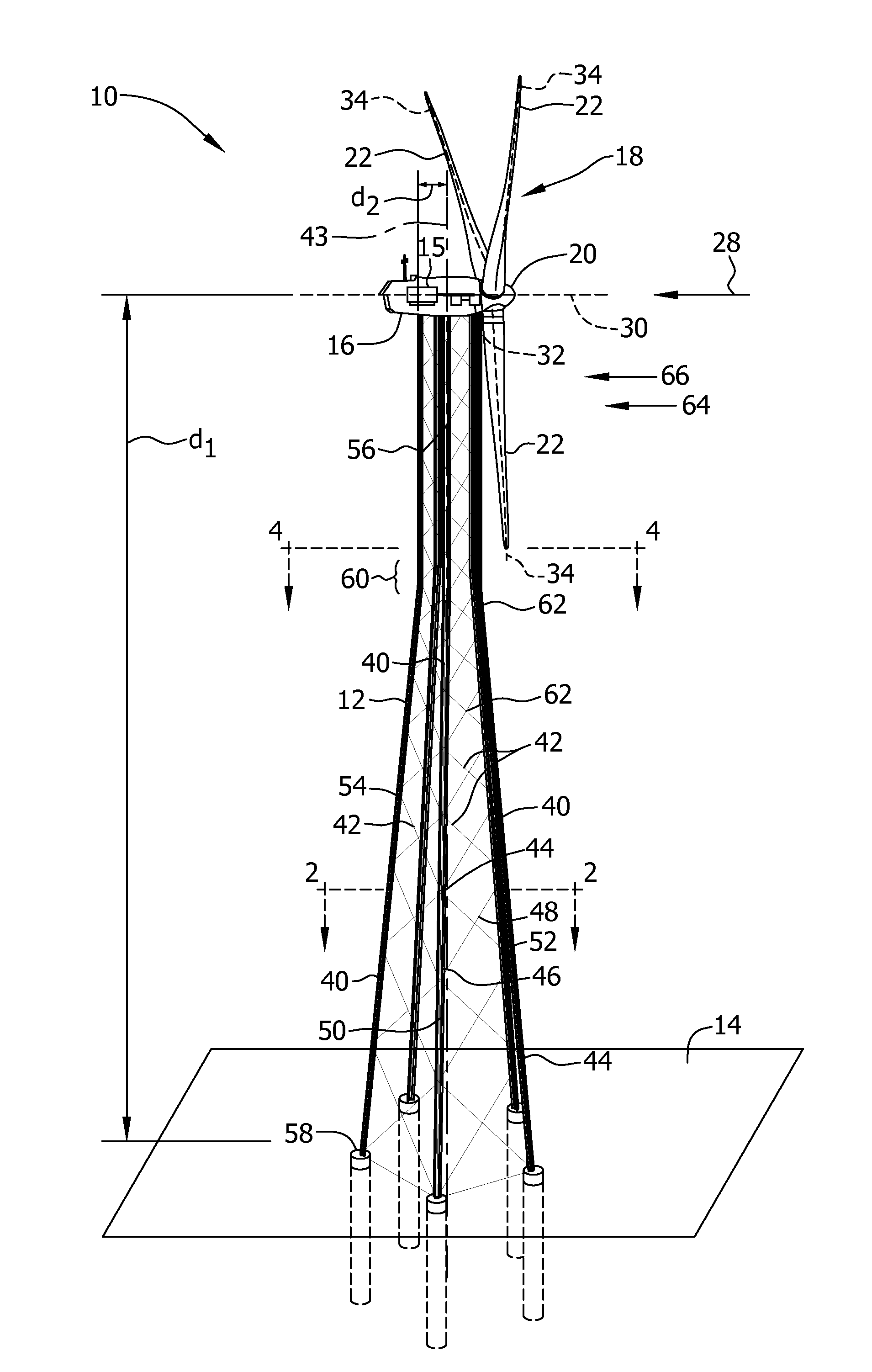 Support tower for use with a wind turbine and system for designing support tower
