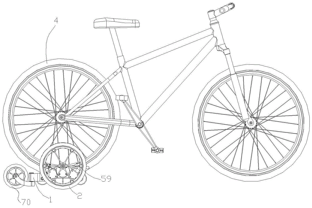 A bicycle deceleration training device with direct drive of rear wheel