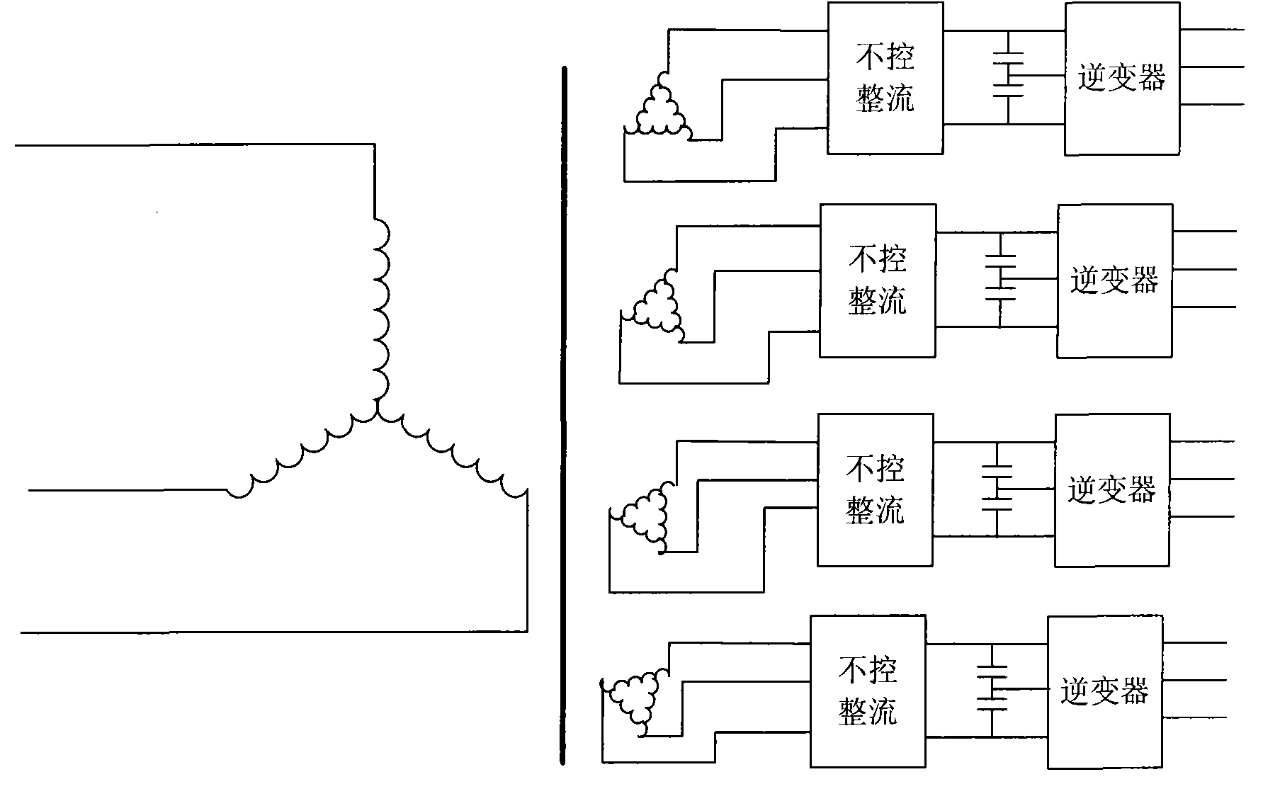 Large capacity cascade multi-phase multi-level power converter without transformer