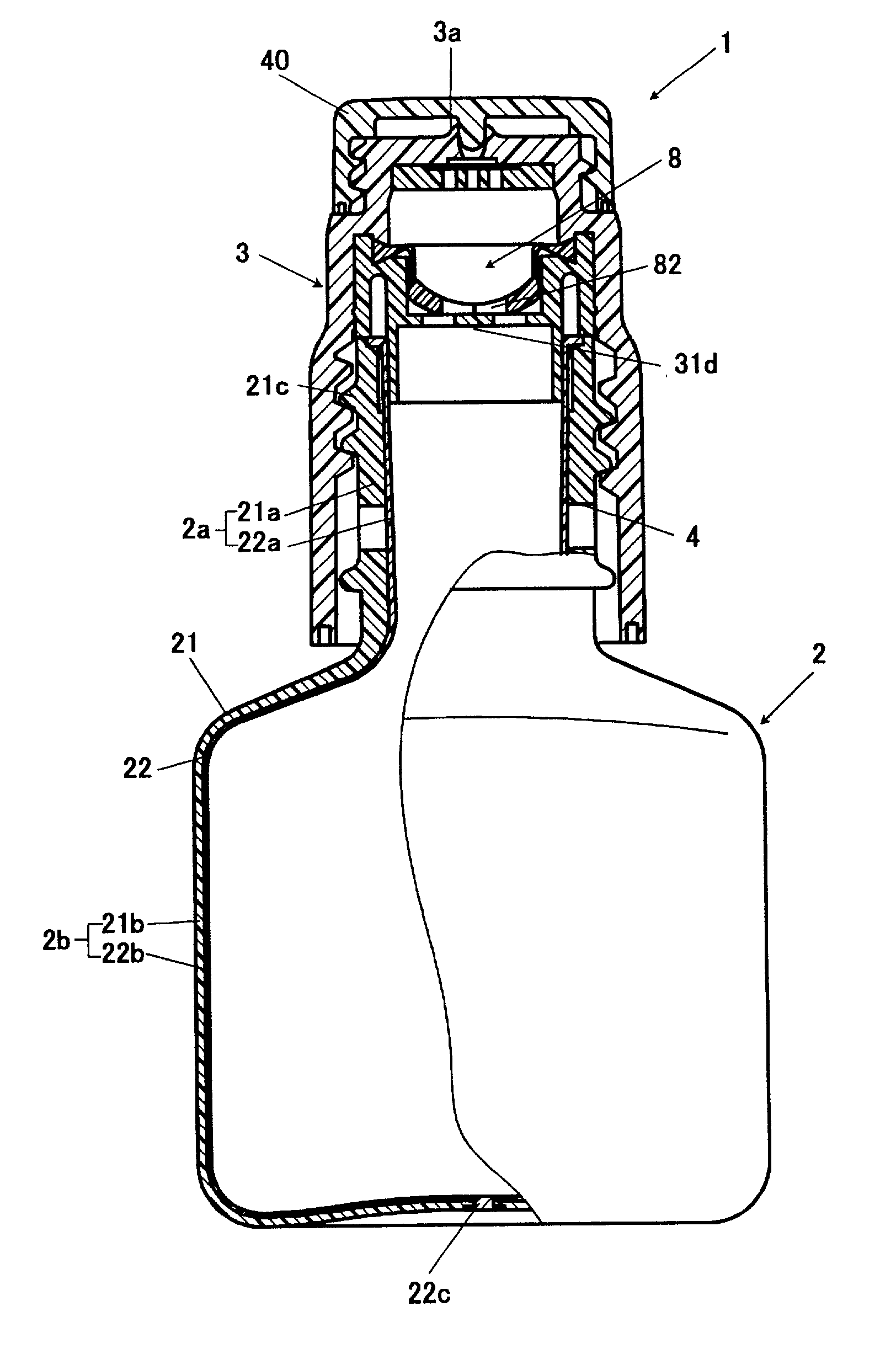 Closing structure of a dispensing container
