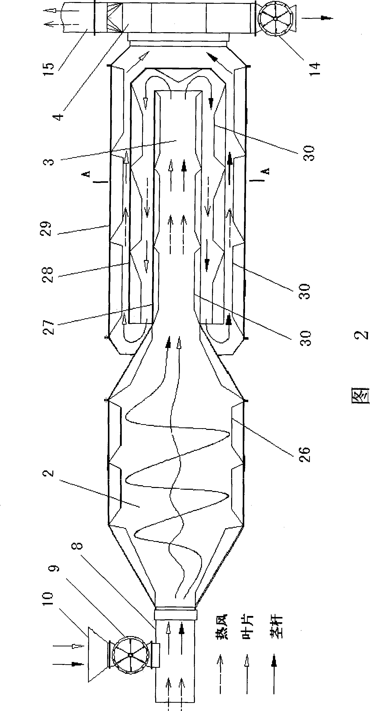 Grass drying, stem and leaf separating device