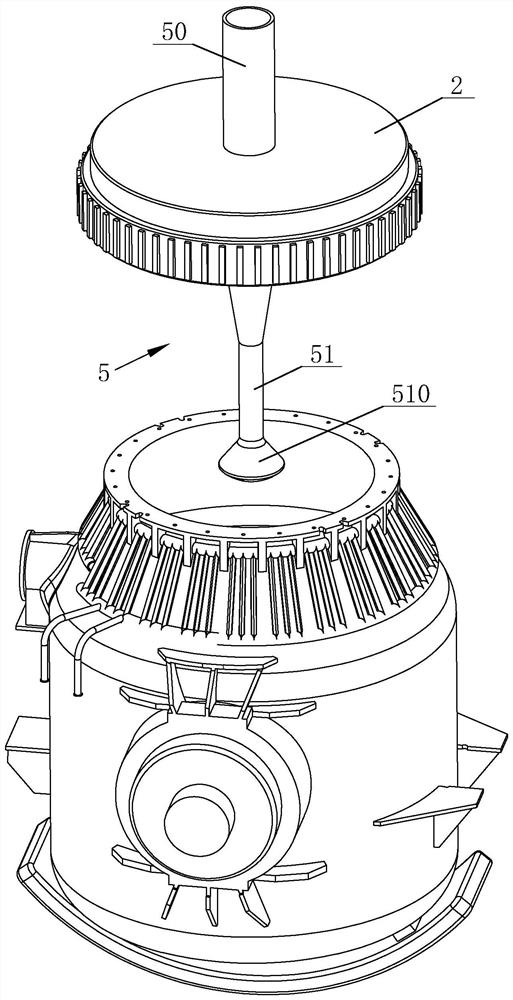 A top blowing smelting device with increased stirring degree