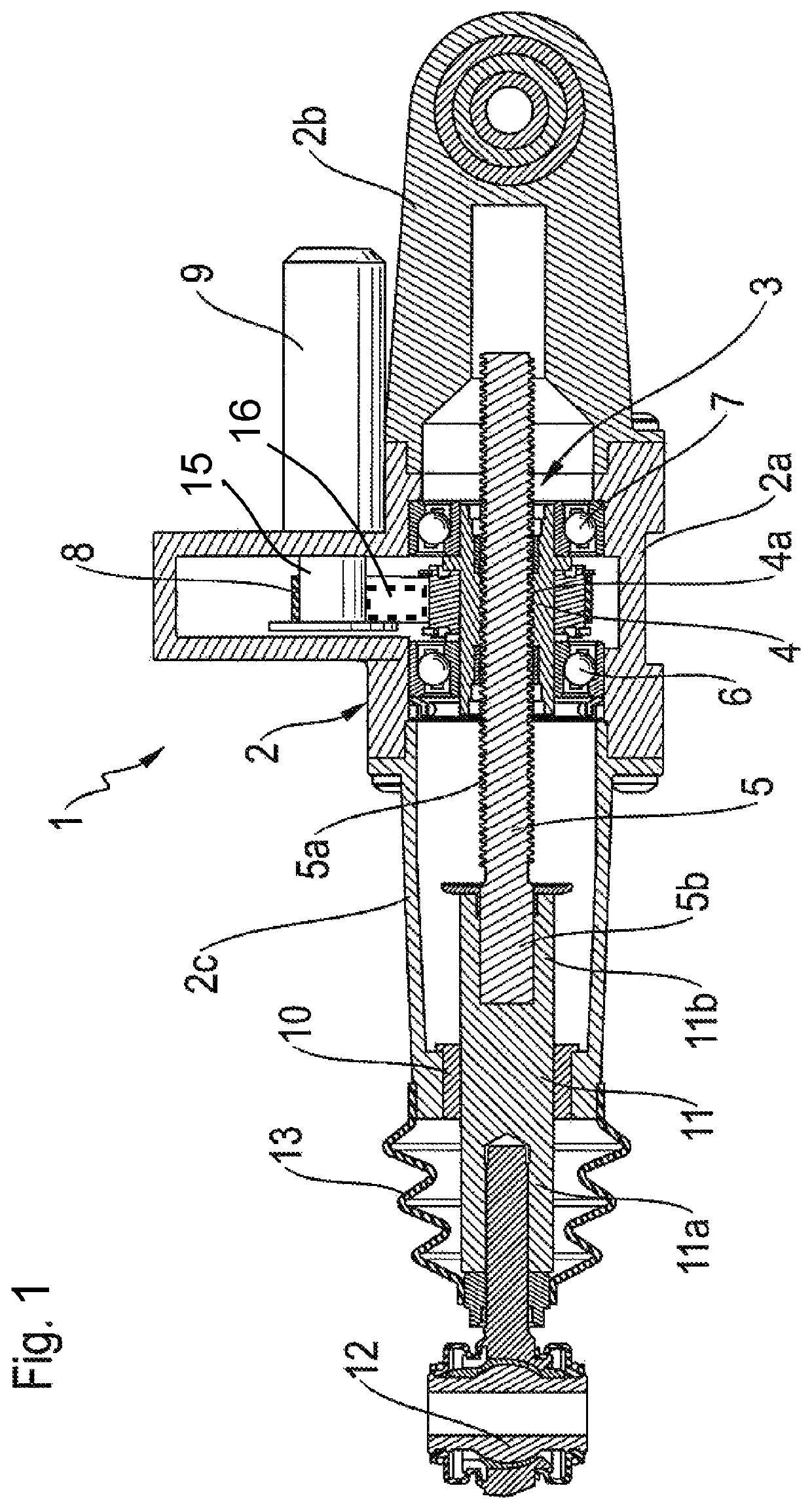 Steering system with an actuating device, and use of the steering system with actuating device